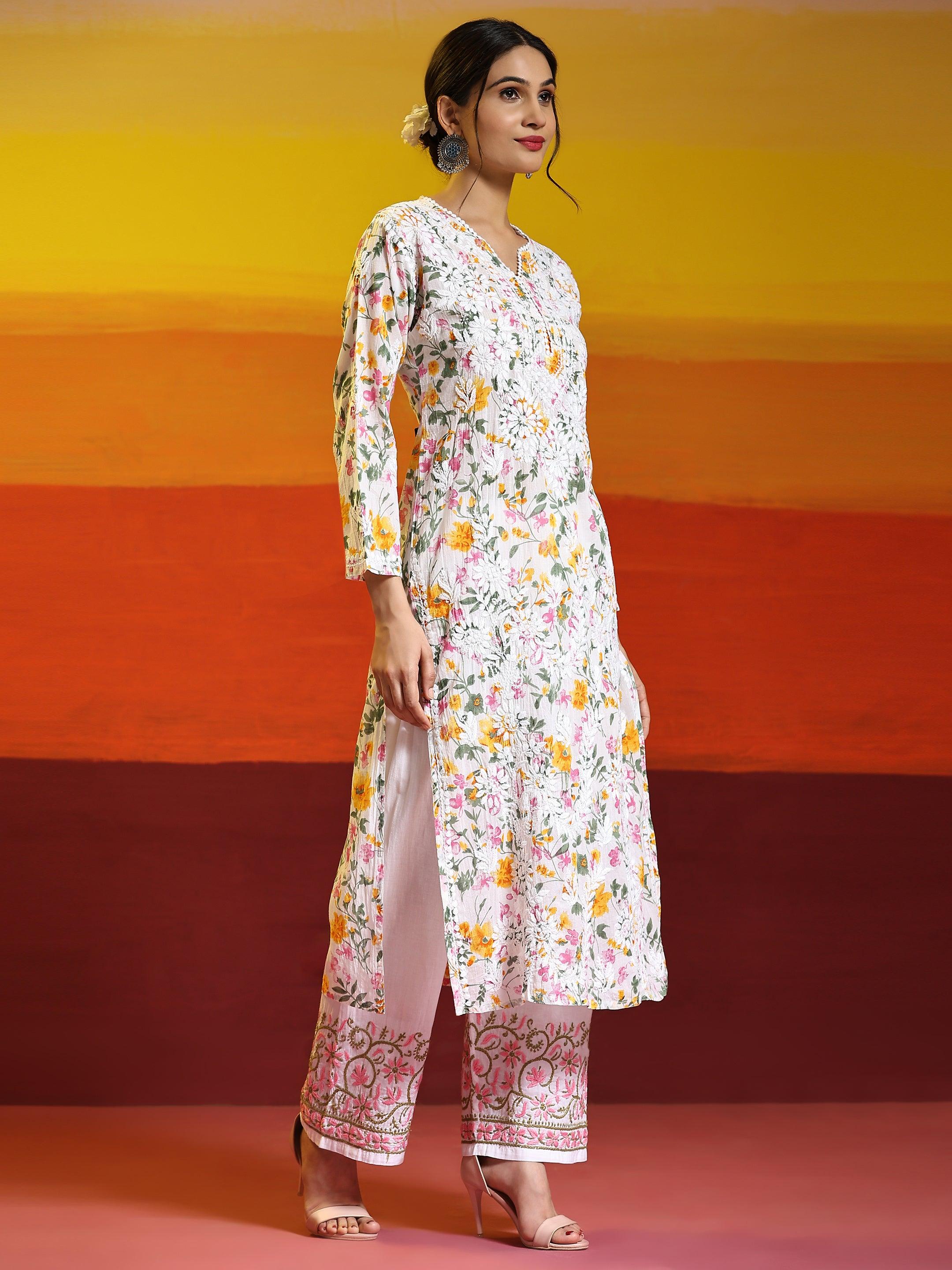 Samma Chikankari Hand Embroidery Cotton Trouser MultiColour - House Of Kari (Chikankari Clothing)