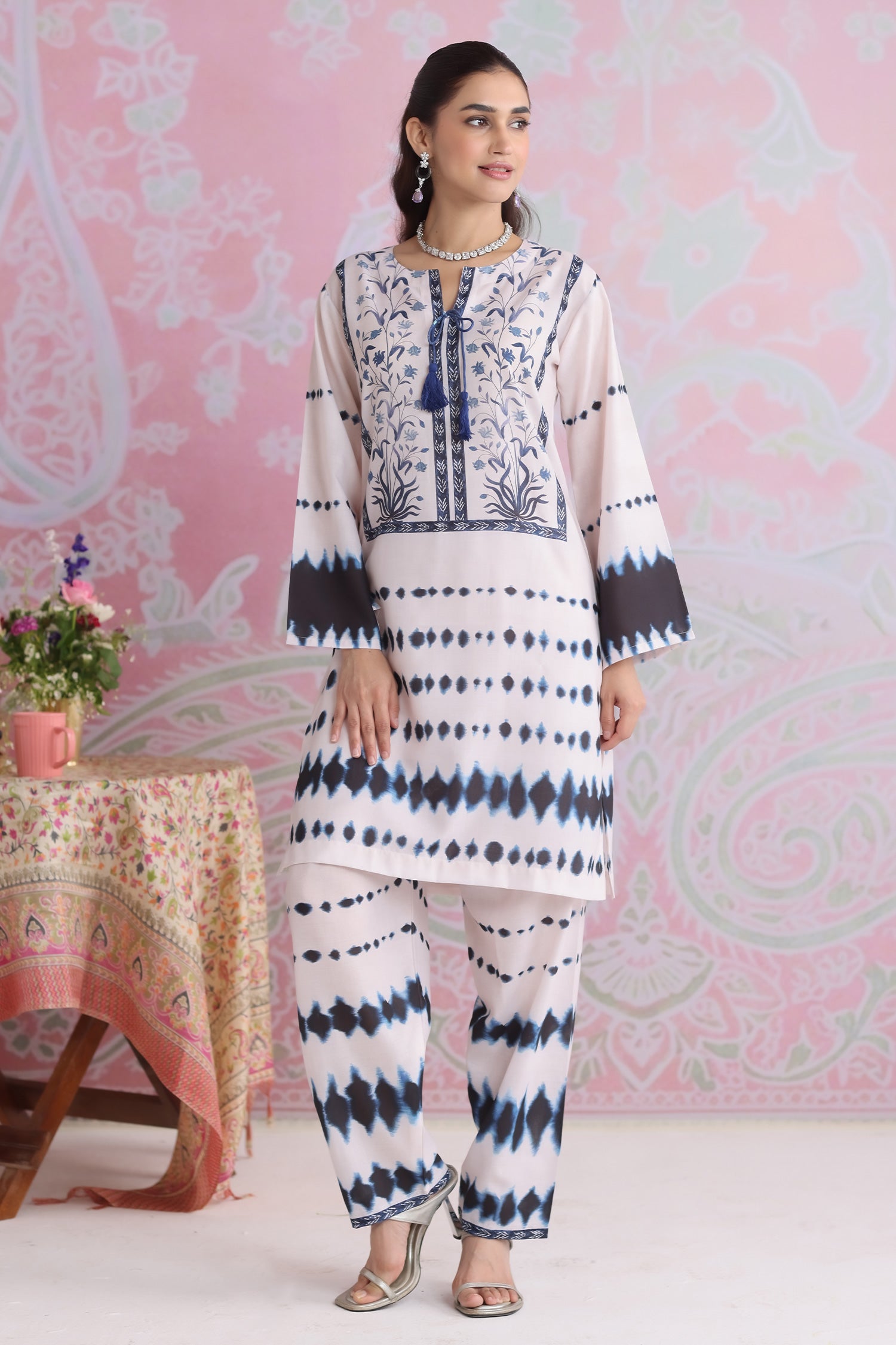 Ivory & Indigo Printed Lawn Cotton Kurta Set with Straight Pants