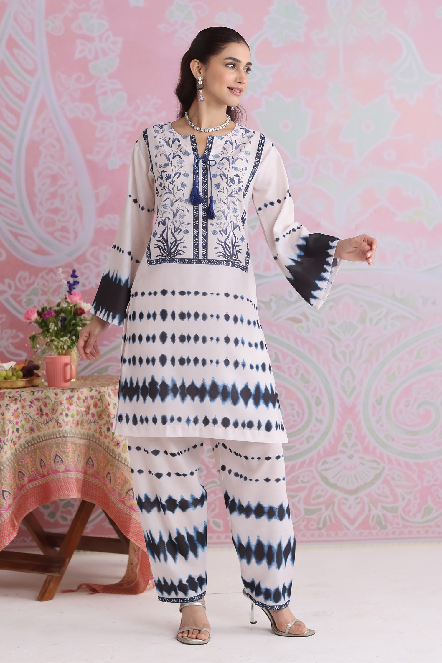 Ivory & Indigo Printed Lawn Cotton Kurta Set with Straight Pants