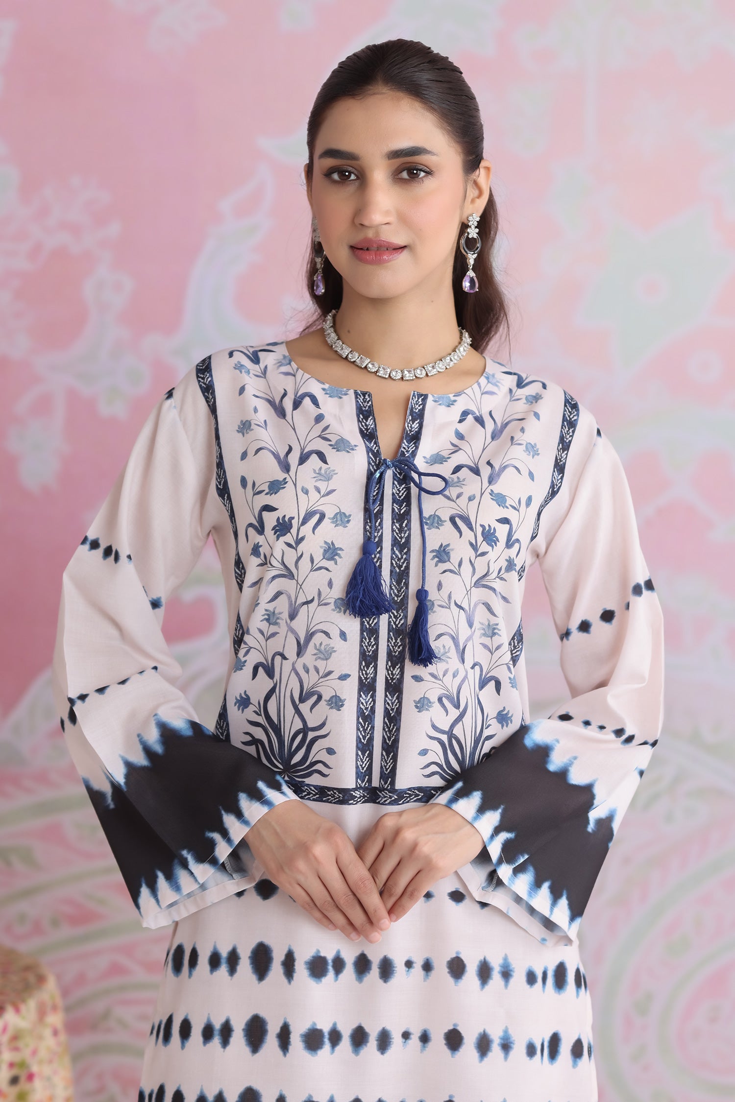 Ivory & Indigo Printed Lawn Cotton Kurta Set with Straight Pants