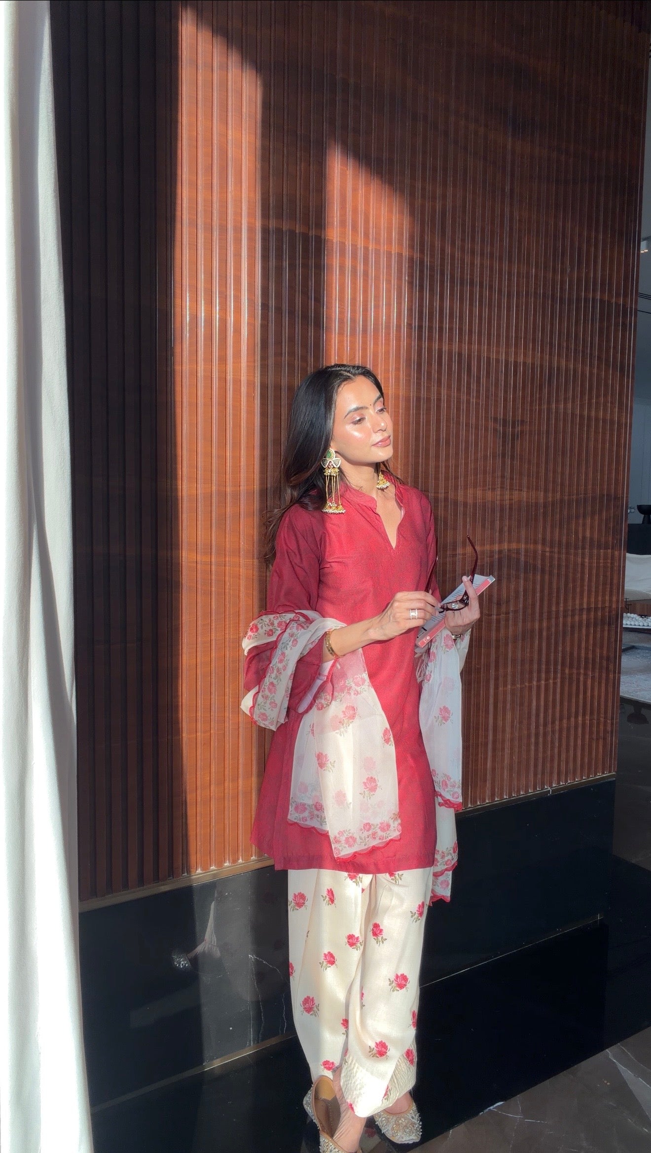 Sonali X Red Printed Lawn Cotton Kurta Set with Farsi Pants