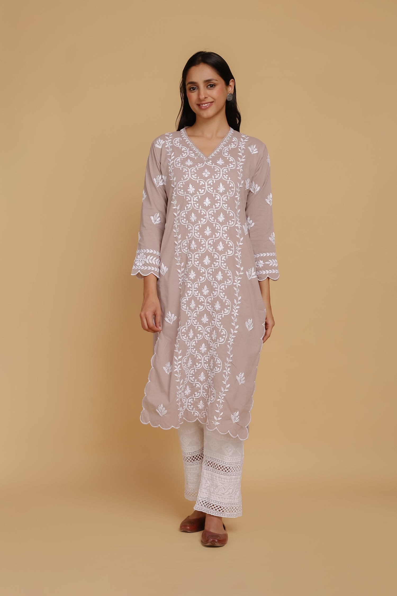 Saba Chikankari Long Kurta In Cotton - Light Lilac