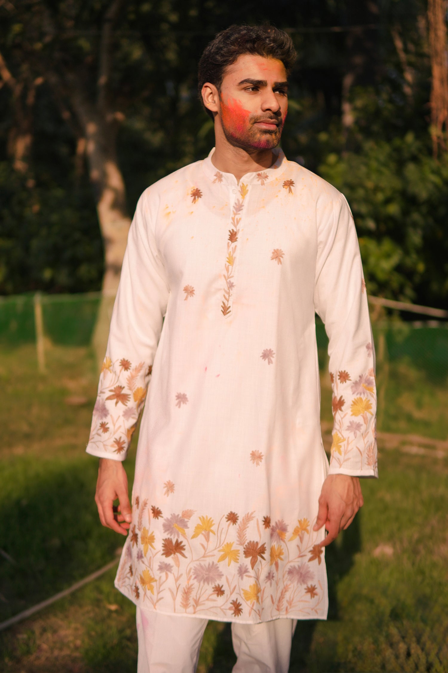 Cotton Aari Work Kurta for Men – Multi Coloured Embroidery