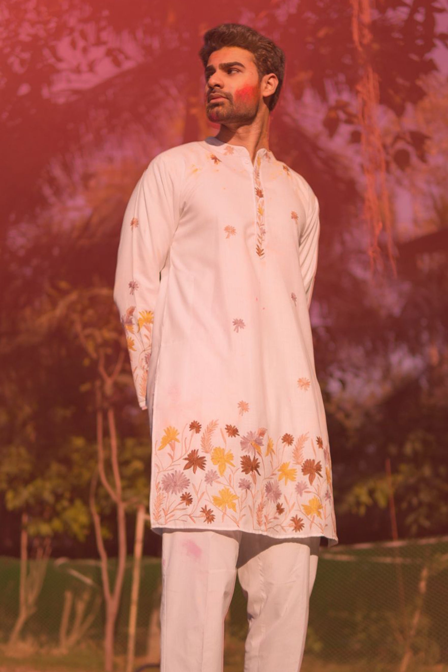 Cotton Aari Work Kurta for Men – Multi Coloured Embroidery