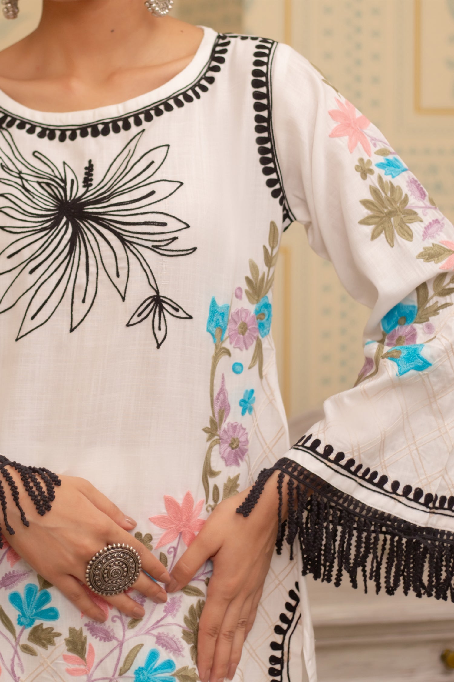 ADA in Falak Kashmiri Kurta Set - White