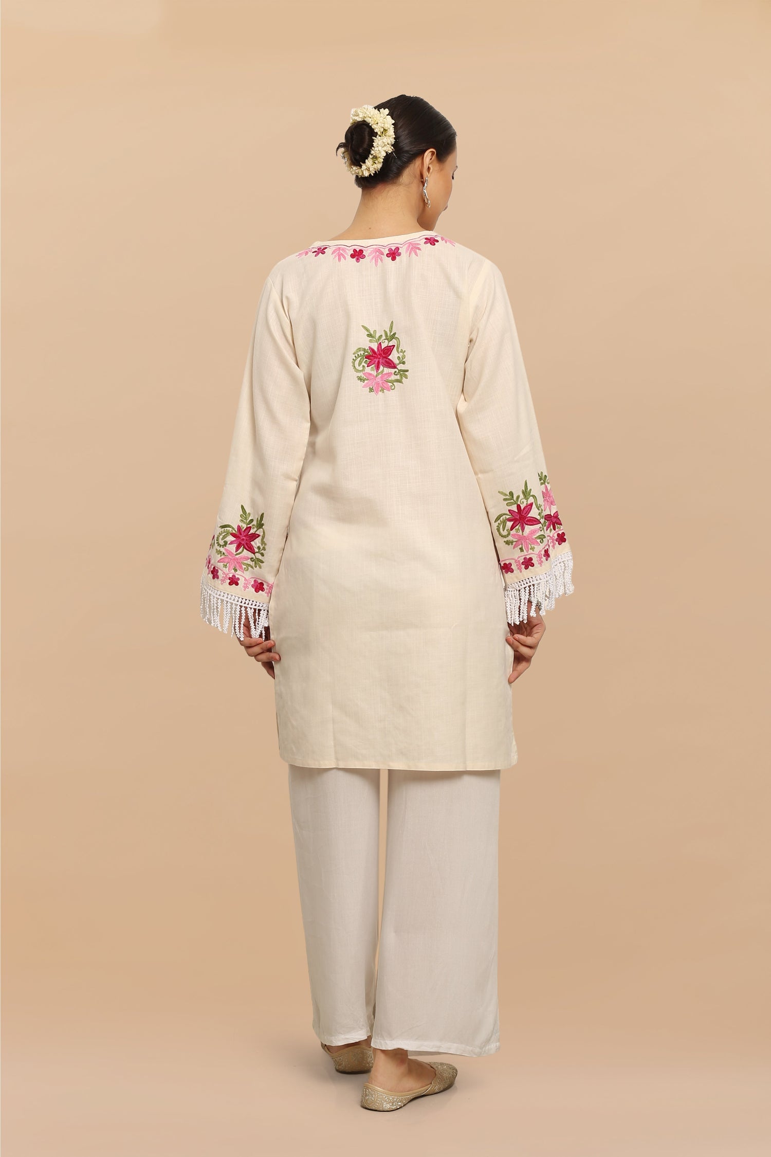 Plus Size - HOK Falak Kashmiri Long Kurta - White