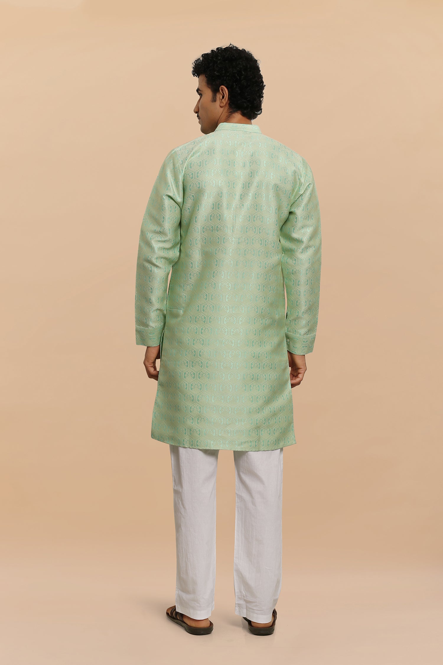 Men's Kurta In Jacquard Self Lime Green