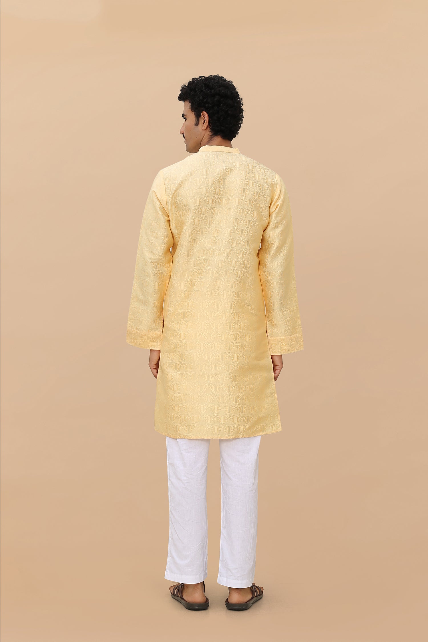 Men's Kurta In Jacquard Self Yellow
