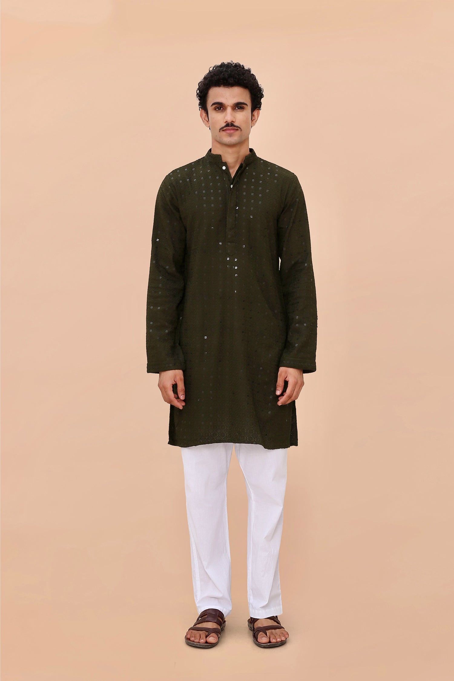 Men's Kurta In Chikankari Rayon - Green