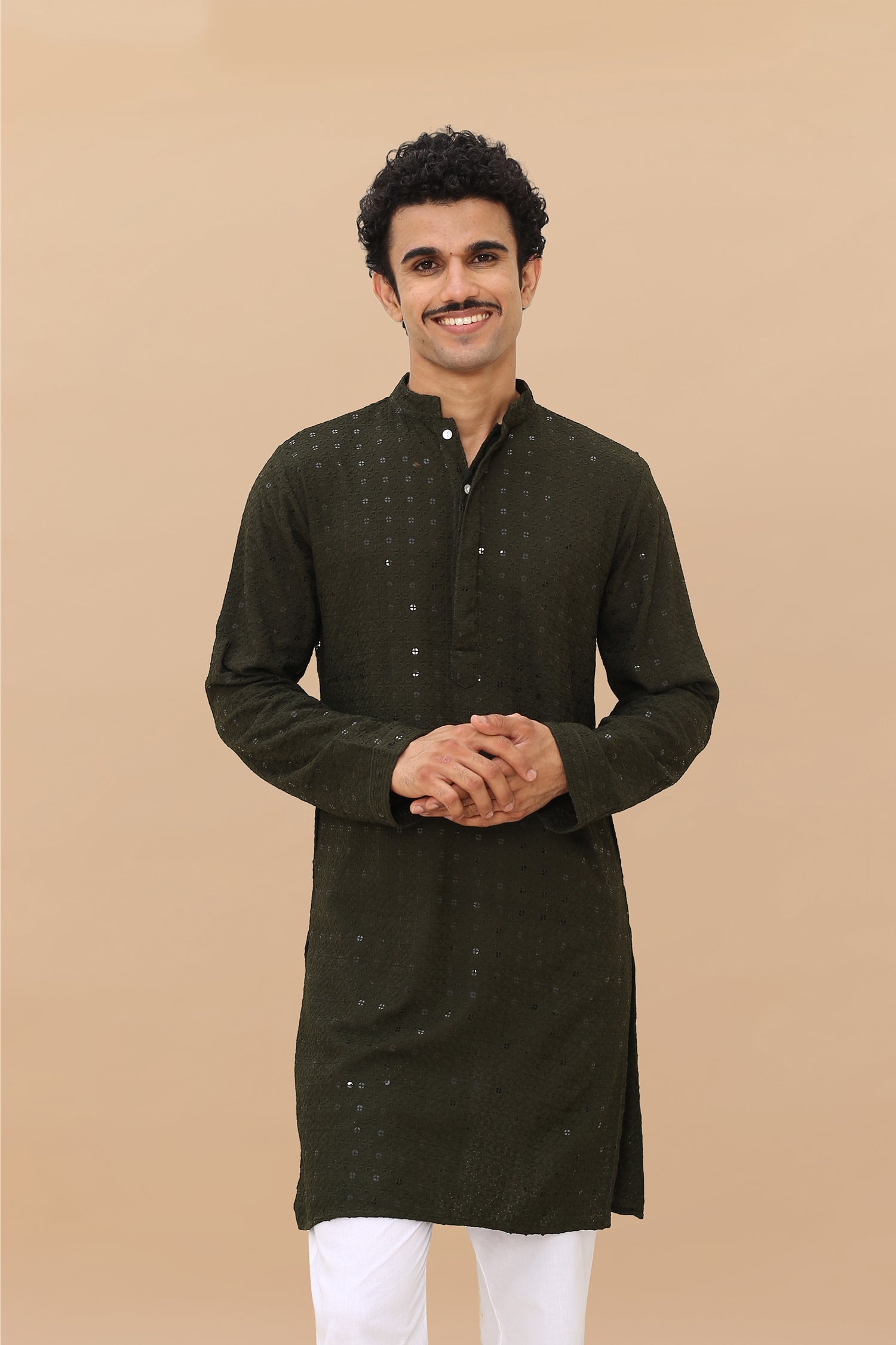 Men's Kurta In Chikankari Rayon - Green