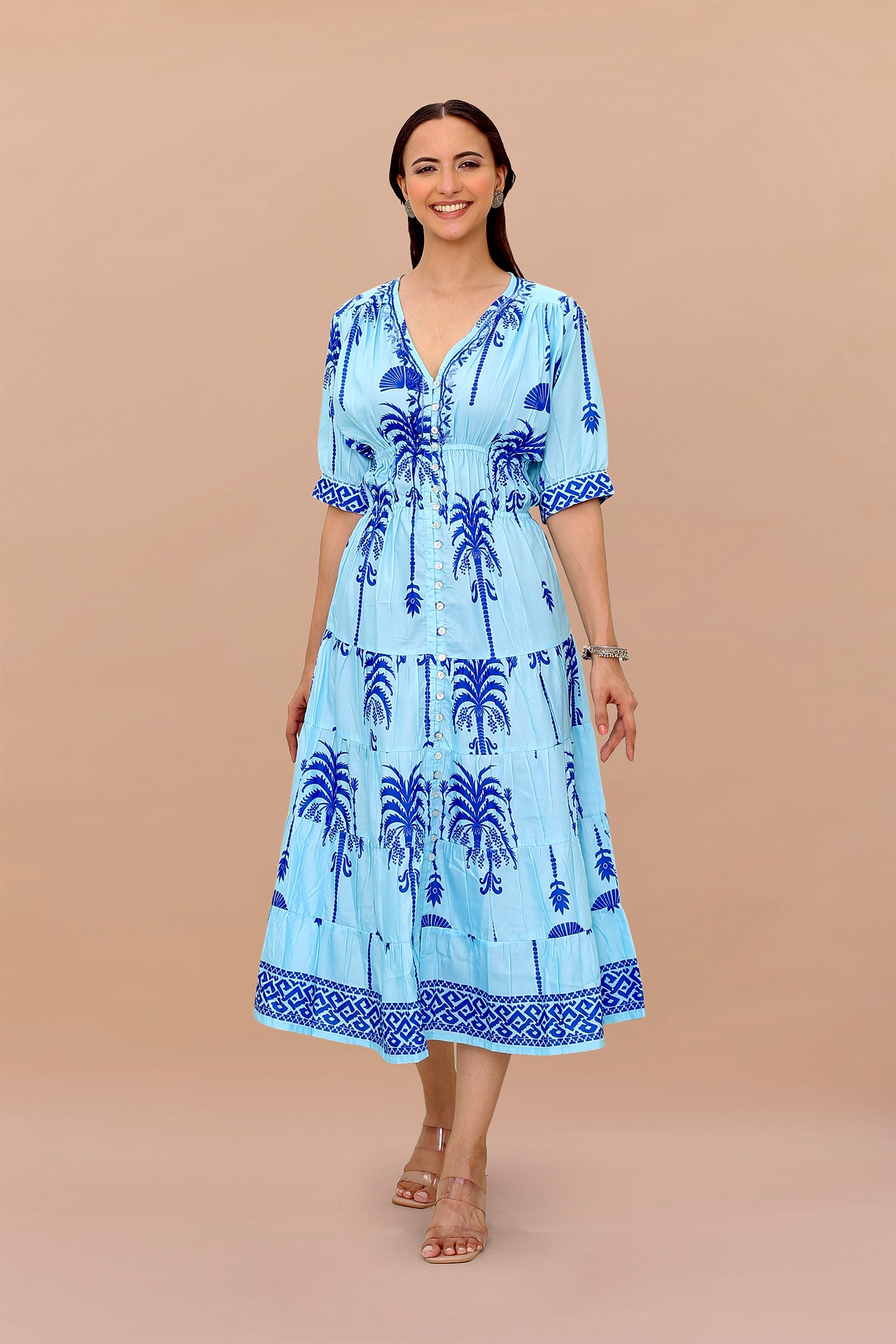 Saba Chikanakri Dress in Printed Poly Muslin - Blue