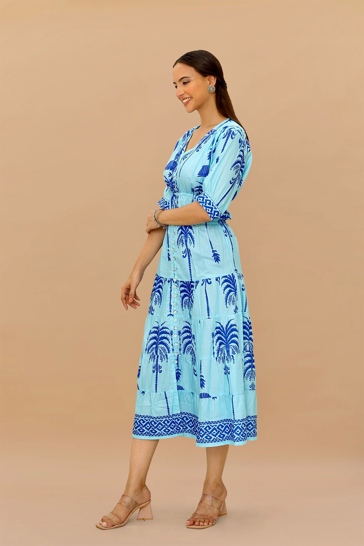 Saba Chikanakri Dress in Printed Poly Muslin - Blue