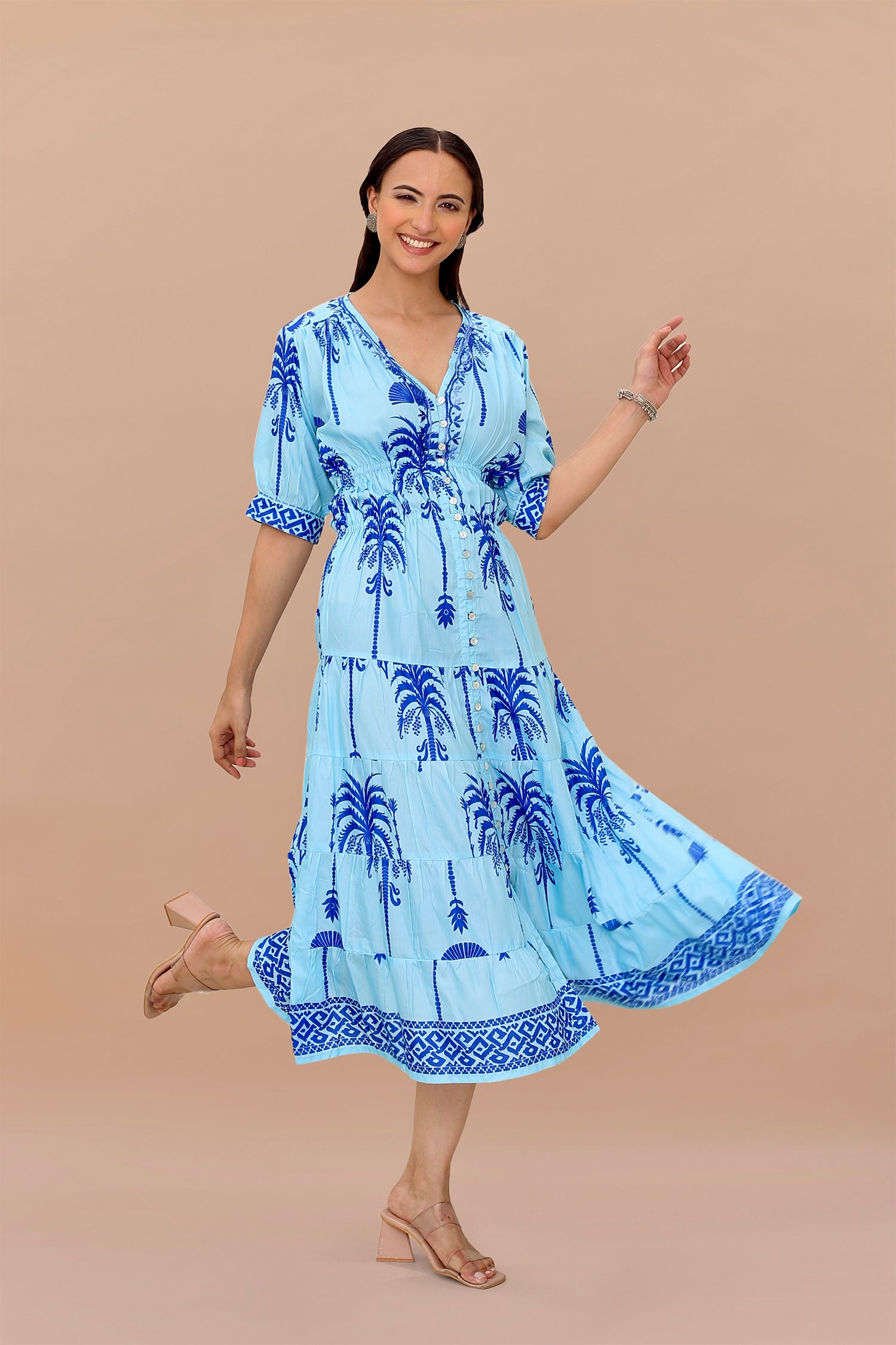 Saba Chikanakri Dress in Printed Poly Muslin - Blue