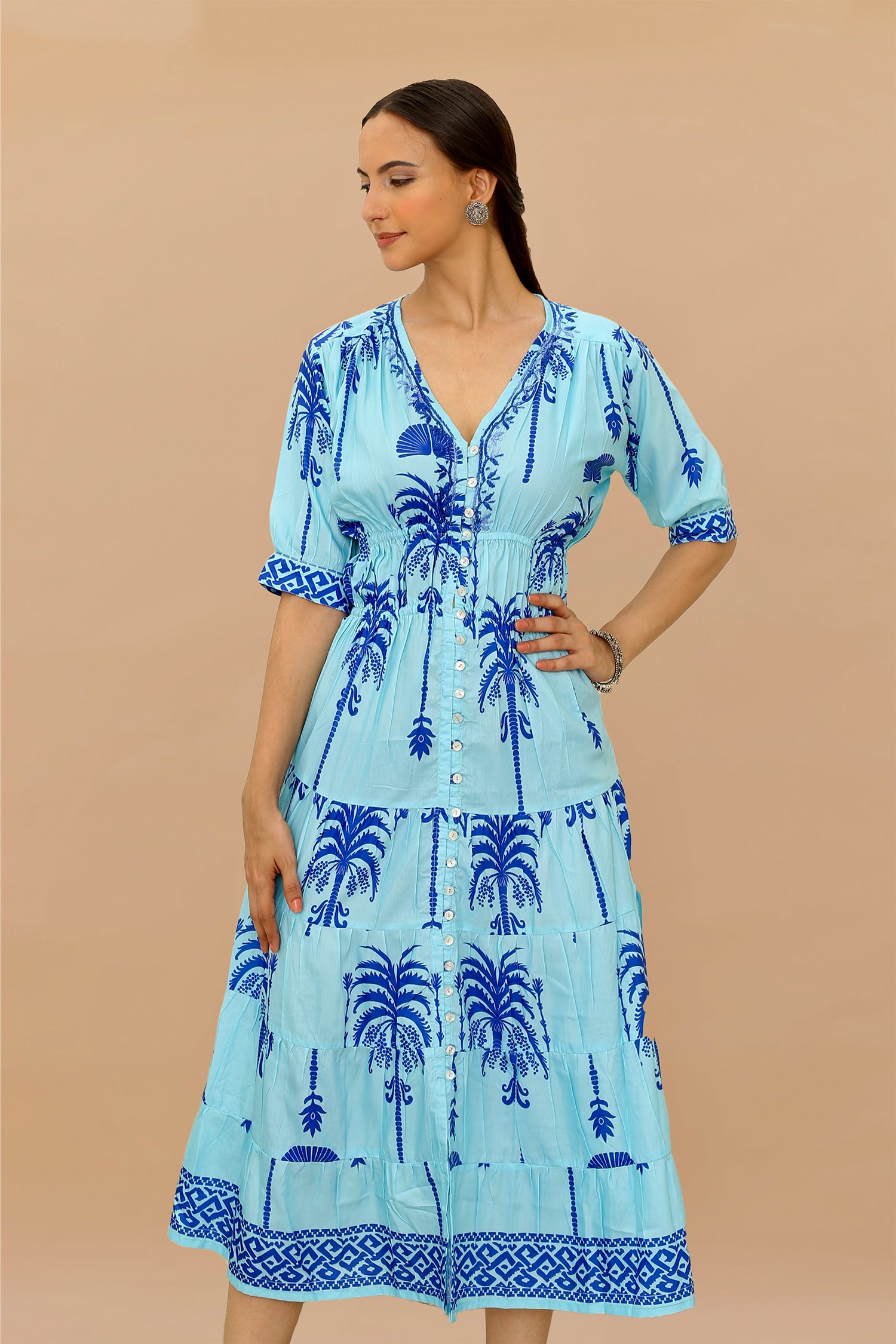 Saba Chikanakri Dress in Printed Poly Muslin - Blue