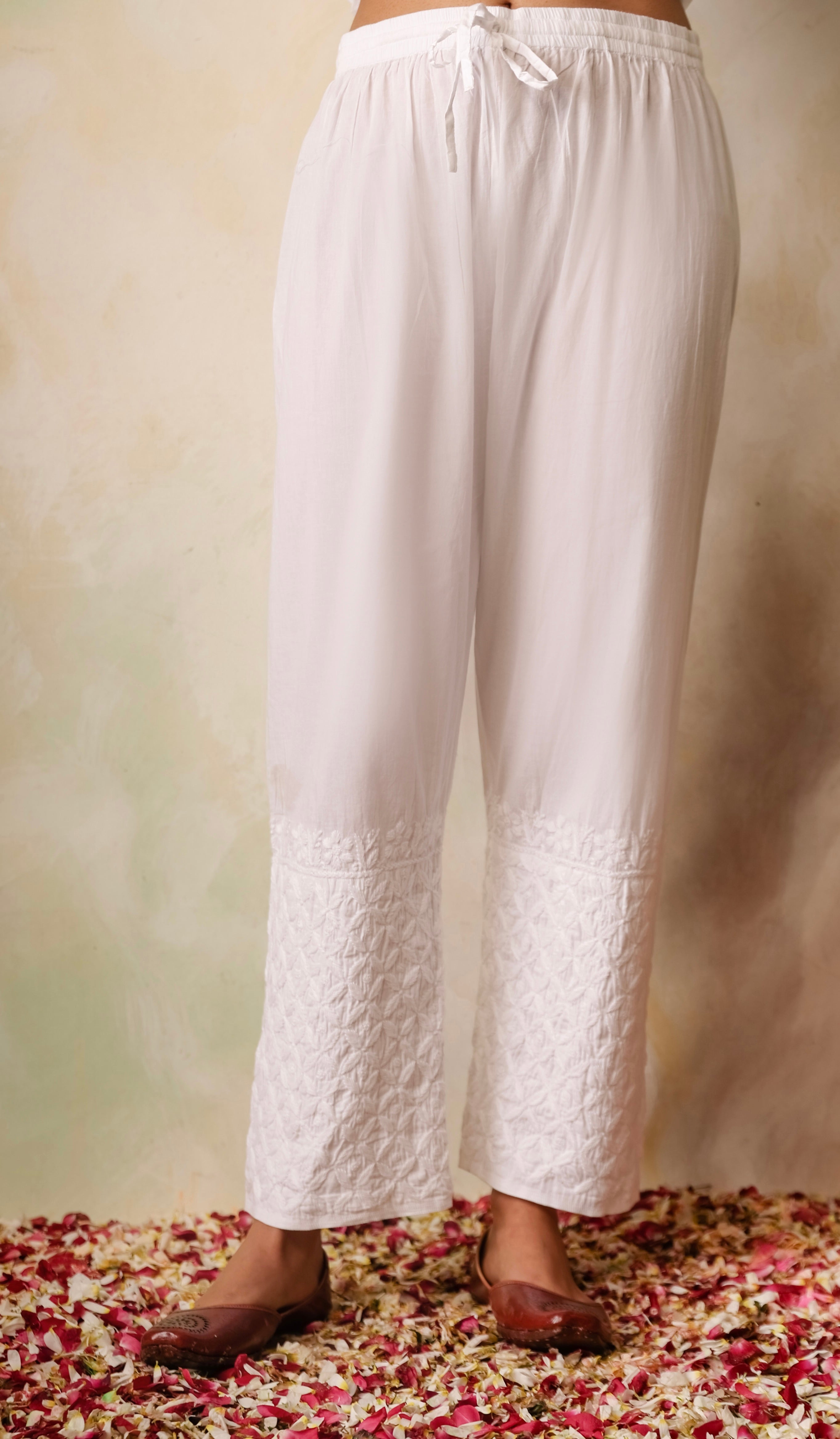 Saba Chikankari Cotton Pants in White