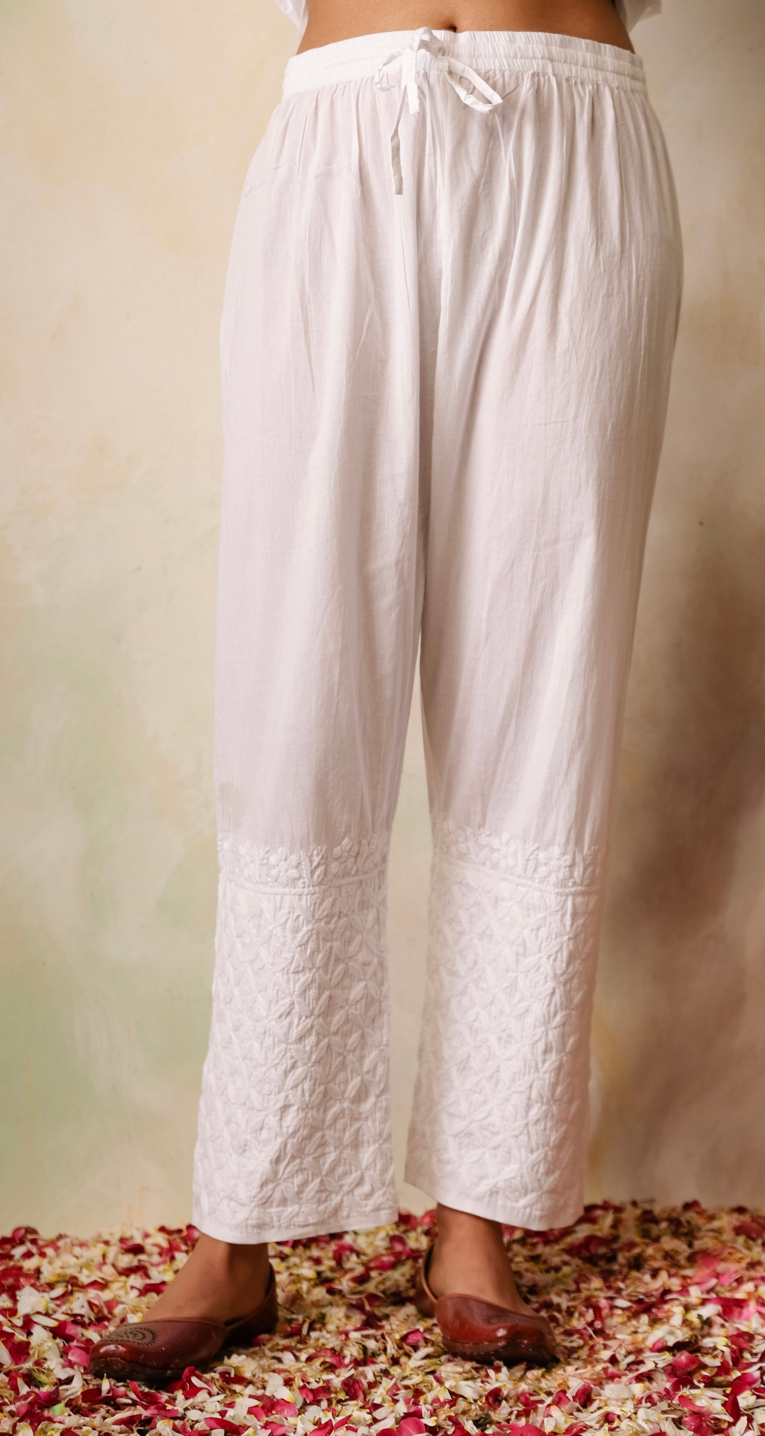 Saba Chikankari Cotton Pants in White