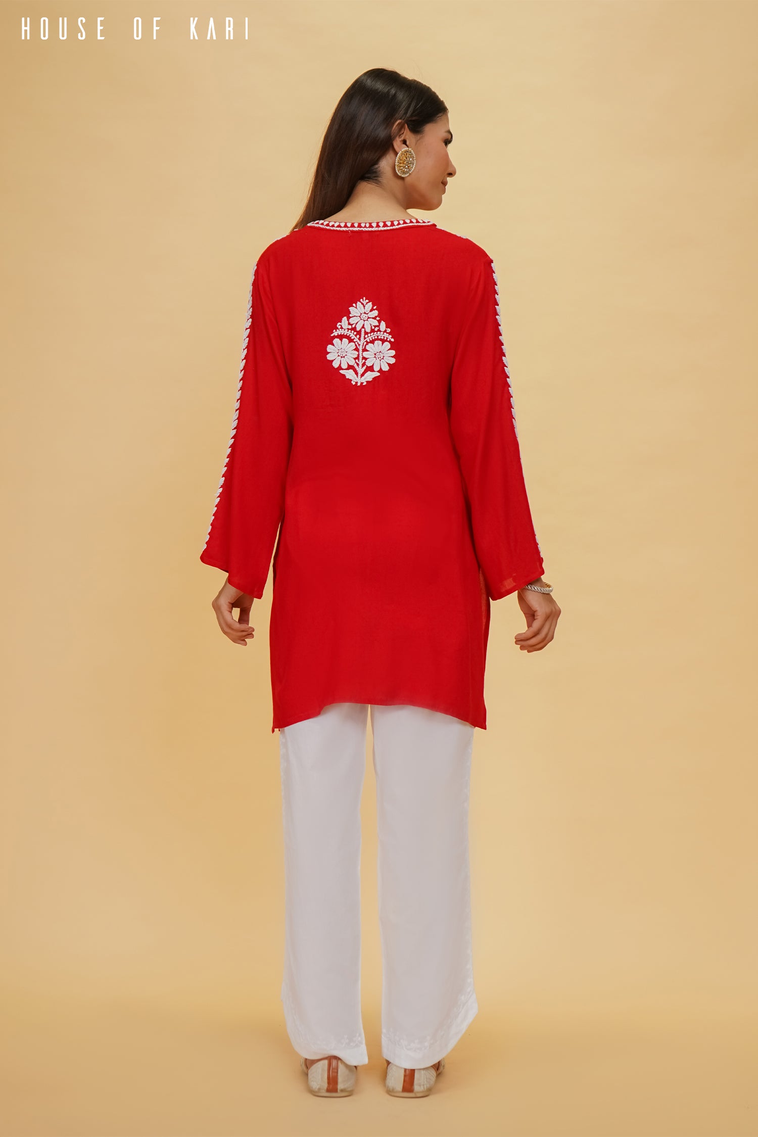 Rayon Chikankari Short Kurta in Red