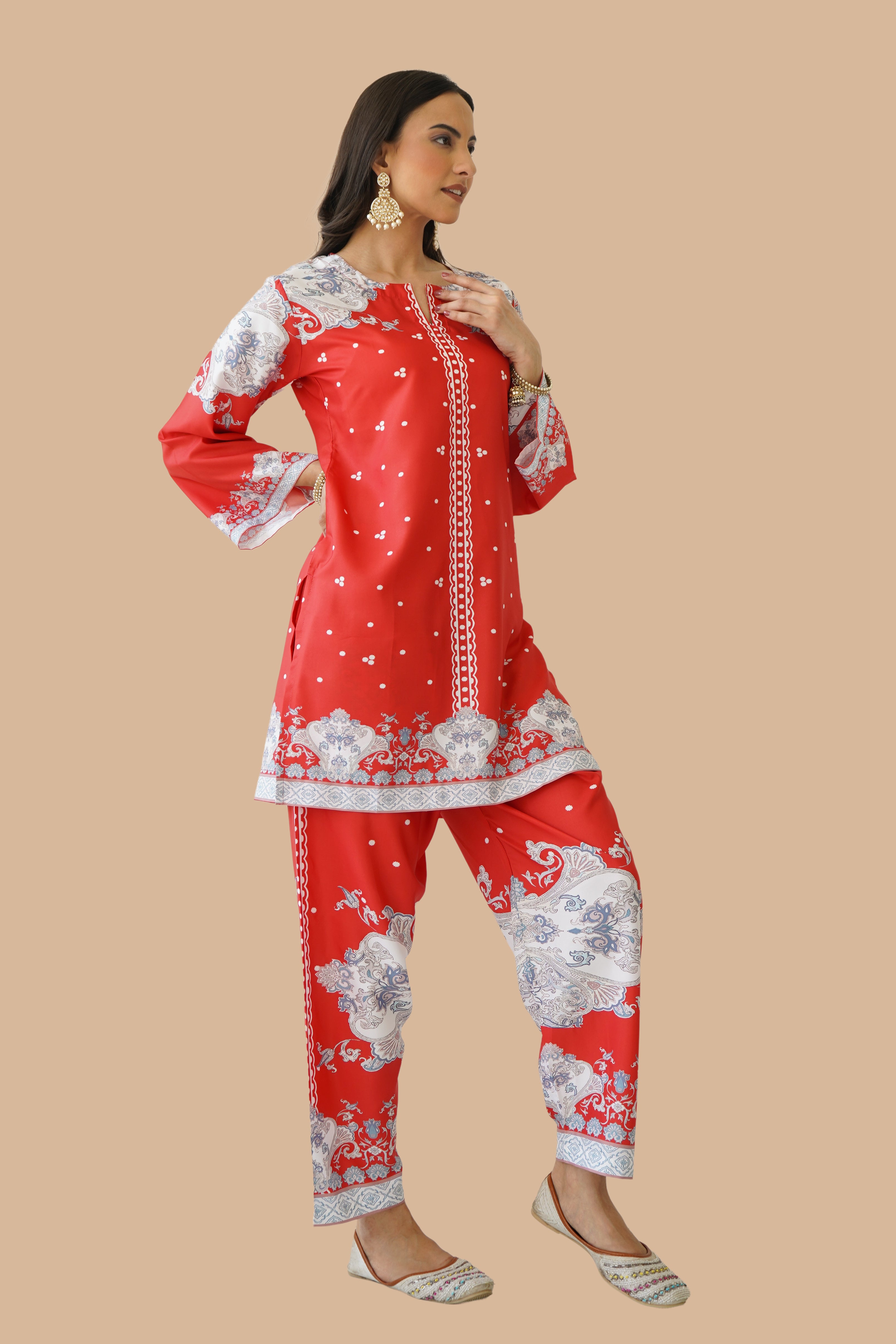Printkari Poly Muslin Co-ord set in Red