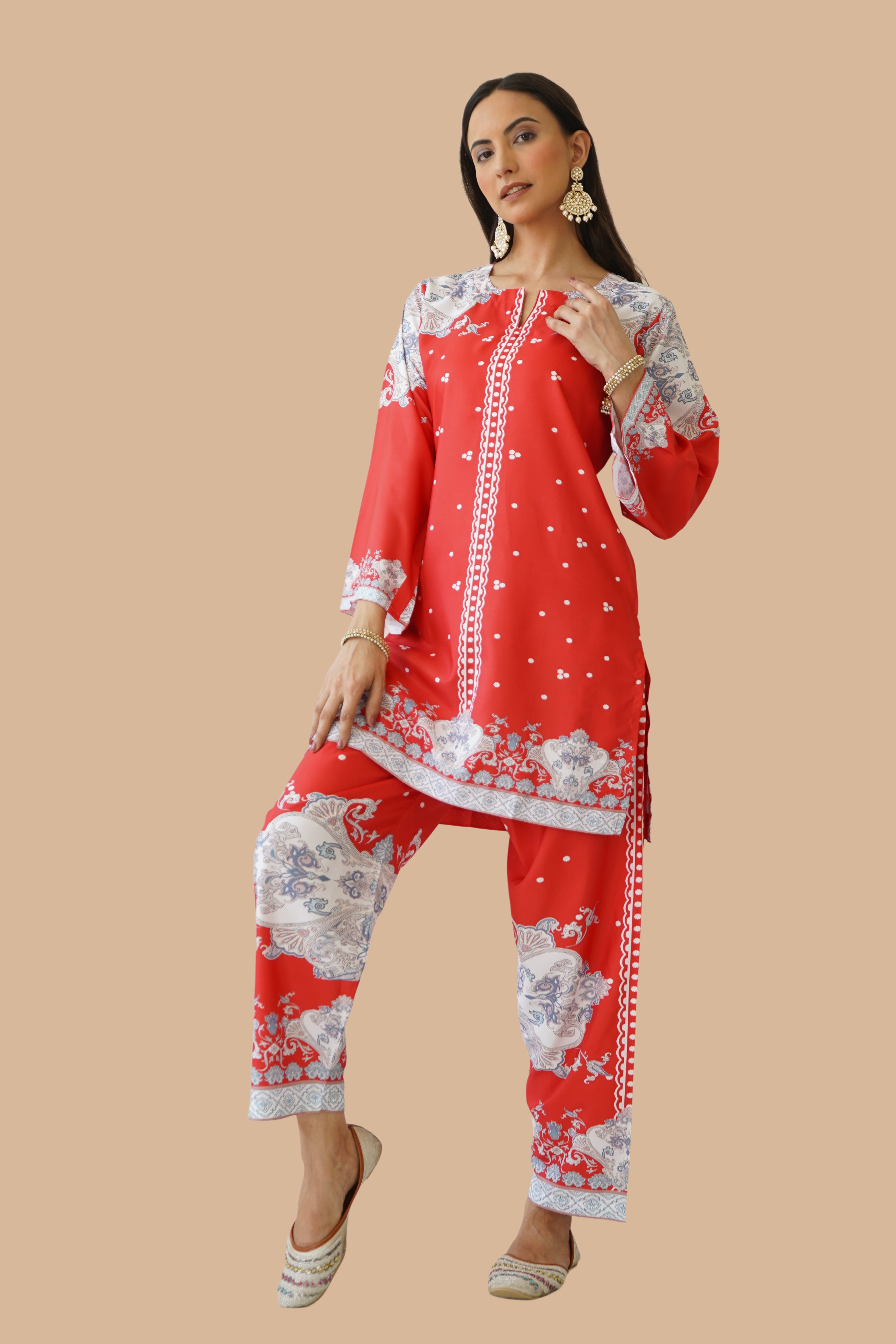 Printkari Poly Muslin Co-ord set in Red