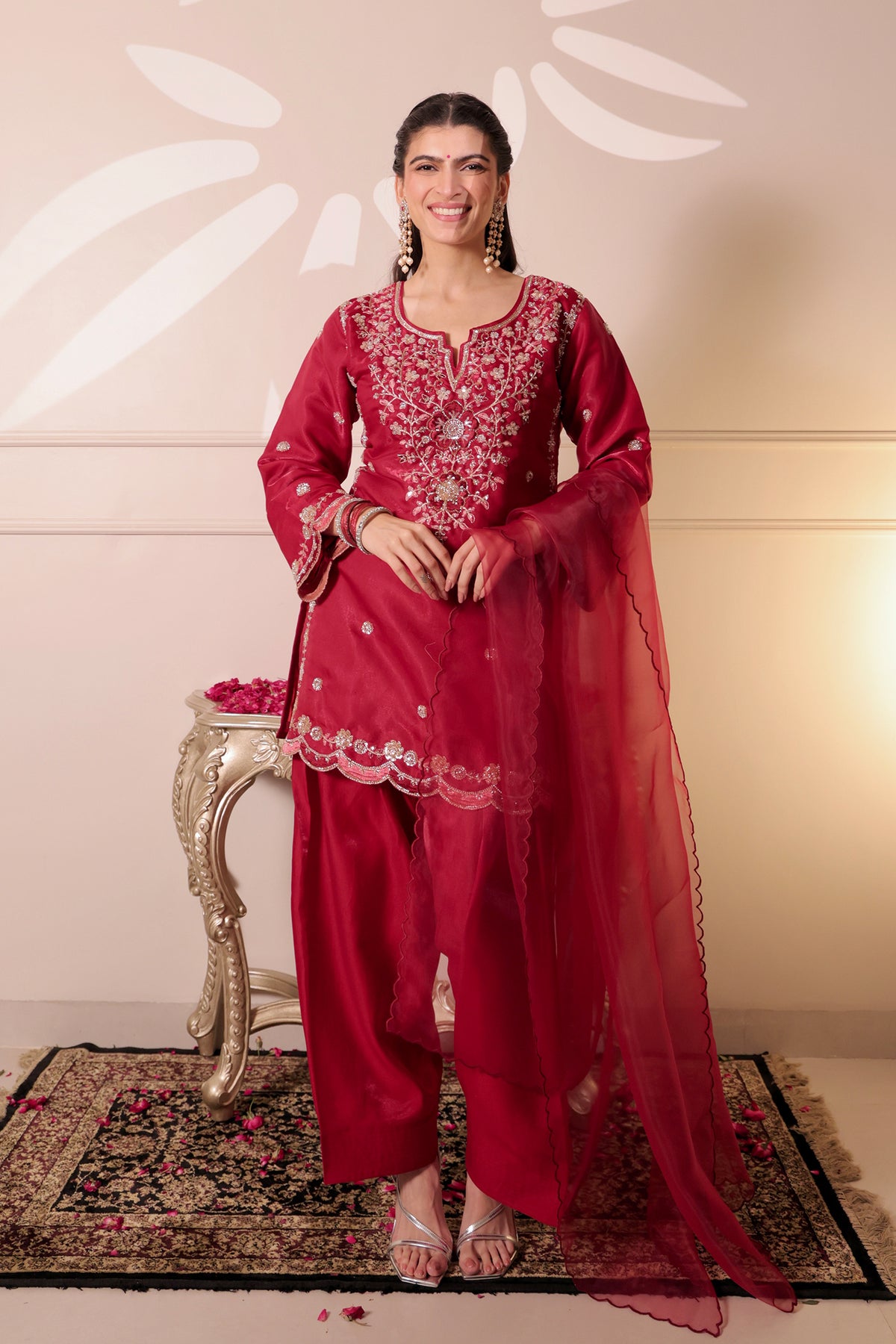 Plain Organza Dupatta in Deep Wine