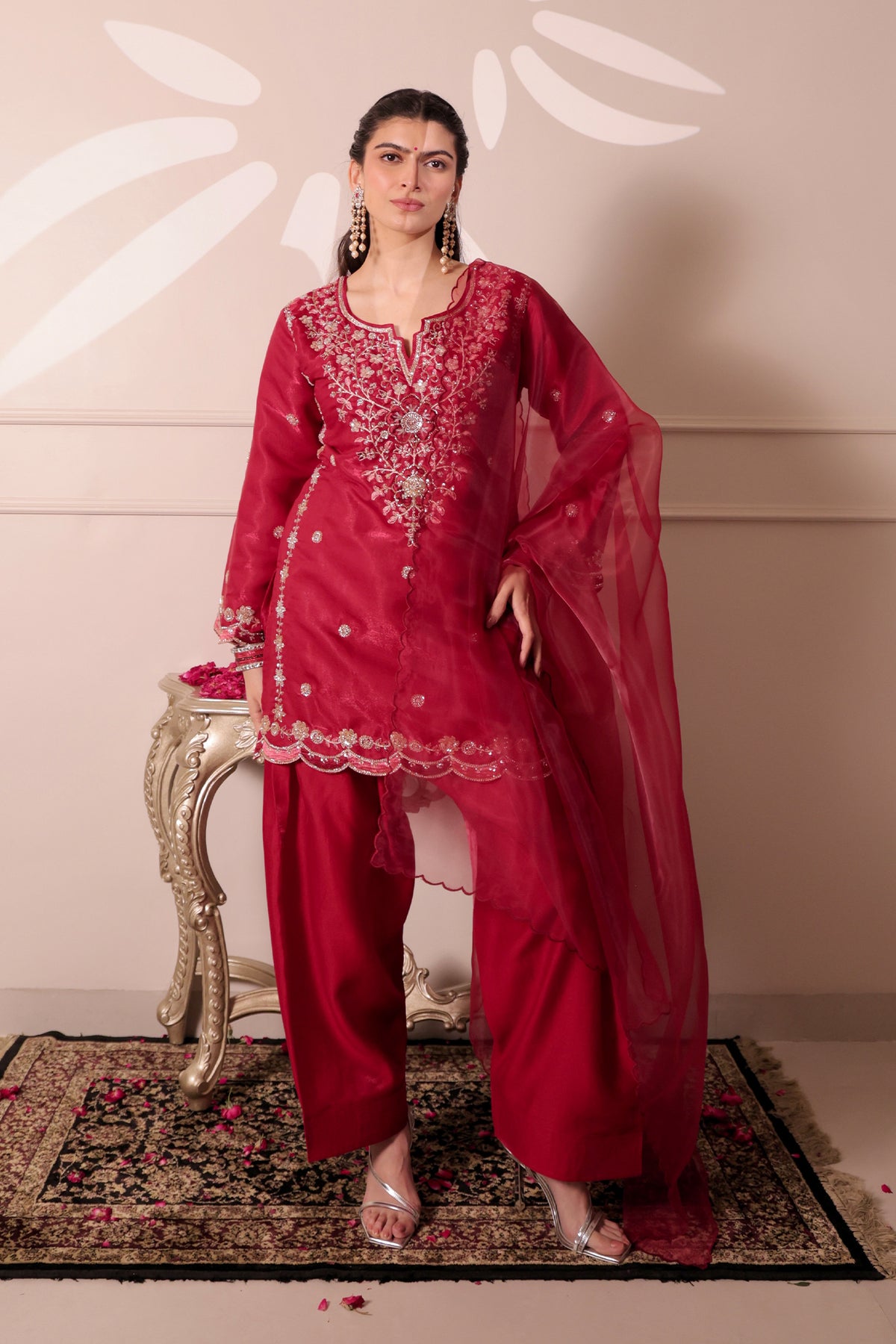 Plain Organza Dupatta in Deep Wine