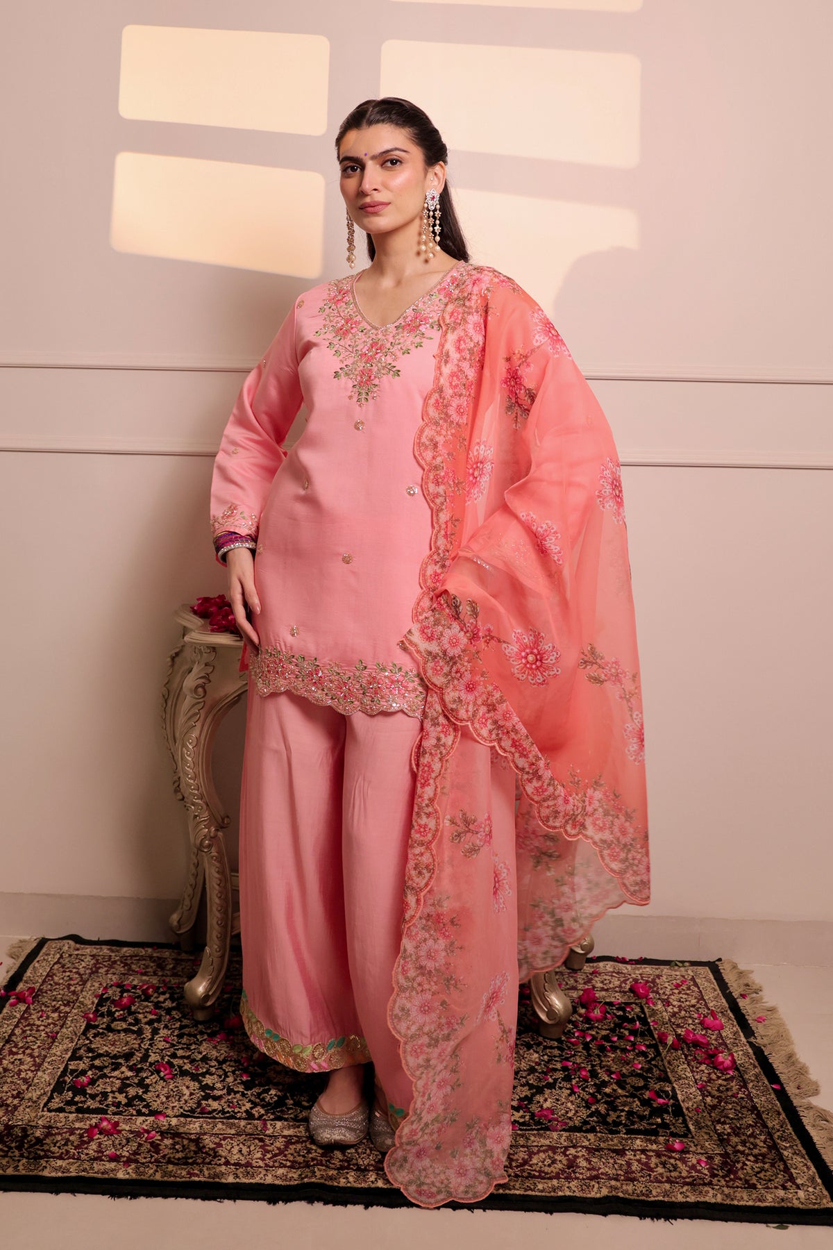 Printed Organza Dupatta in Pastel Pink