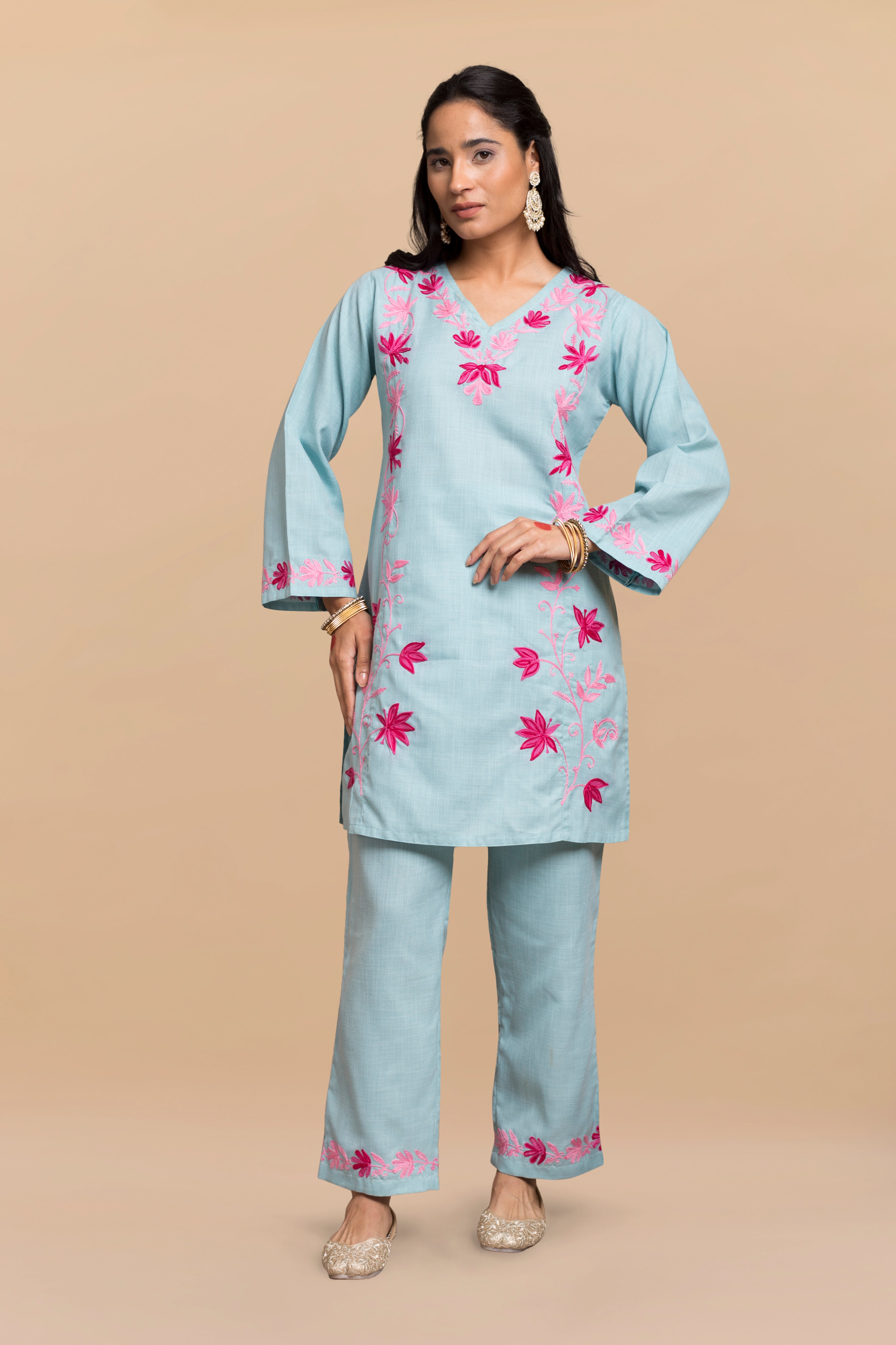 Falak Kashmiri Kurta Set - Turquoise Blue