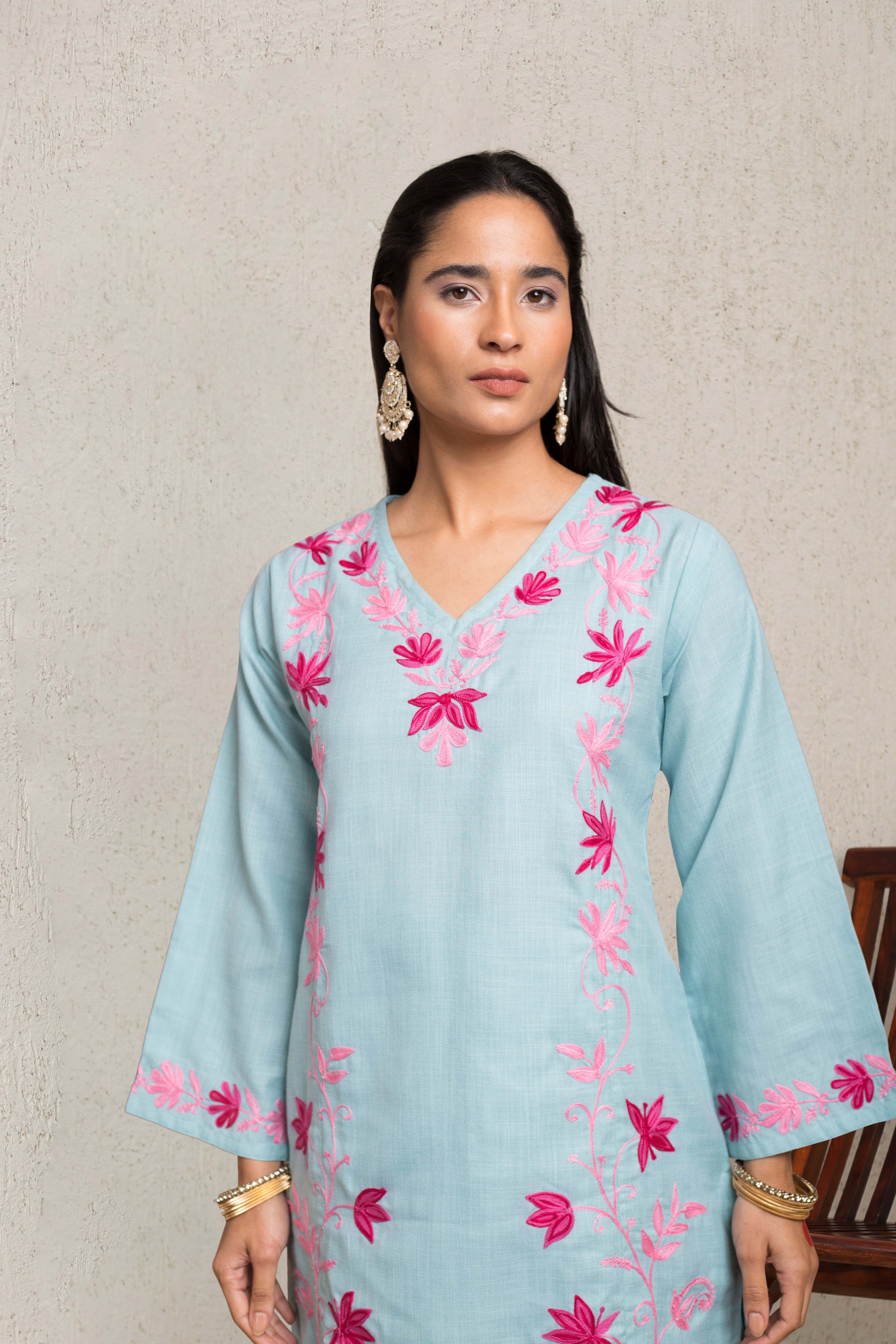 Falak Kashmiri Kurta Set - Turquoise Blue