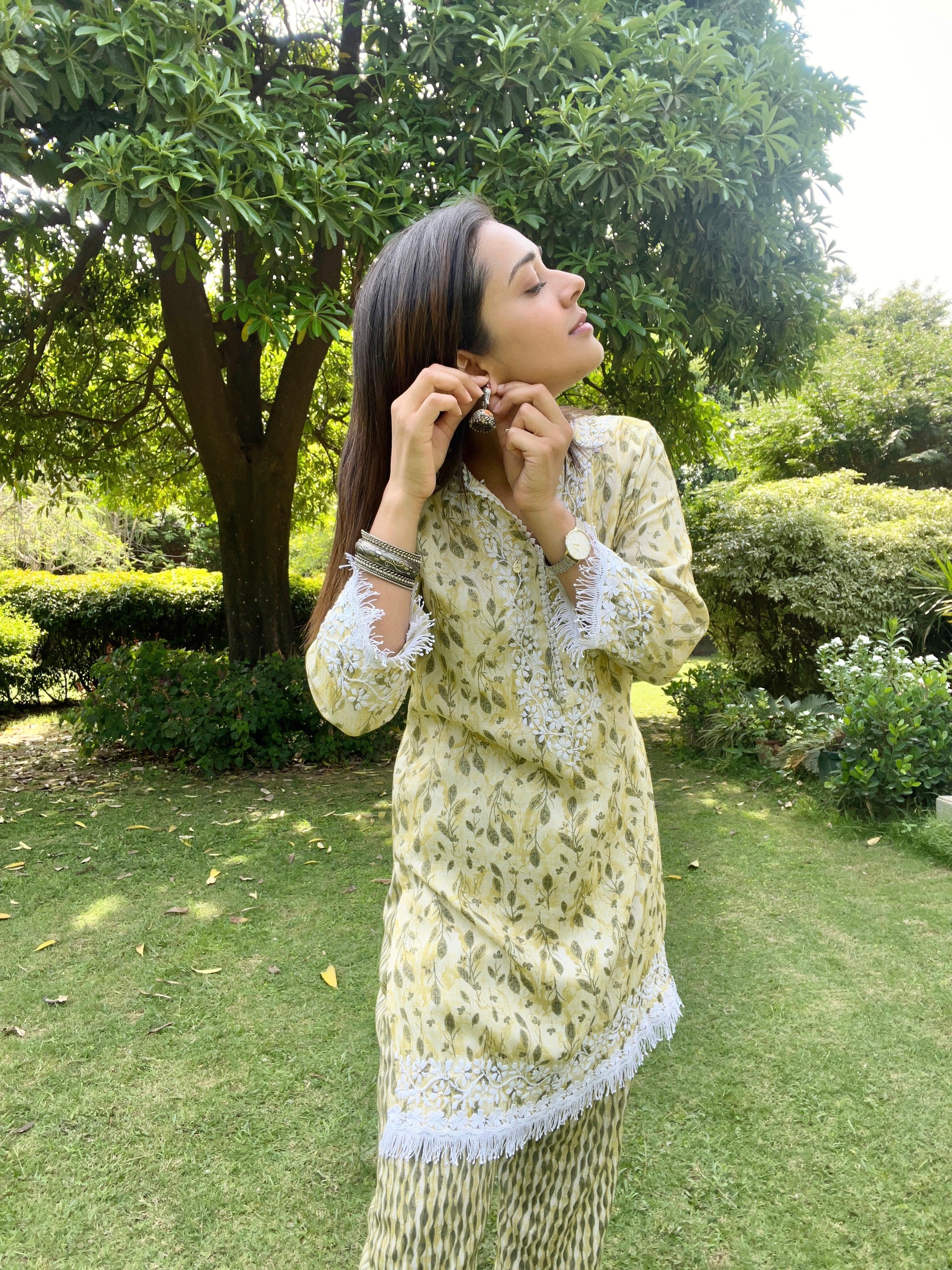 Vani Sood in Samma Chikankari Co-ord set in Cotton for Women- Cream - House Of Kari (Chikankari Clothing)