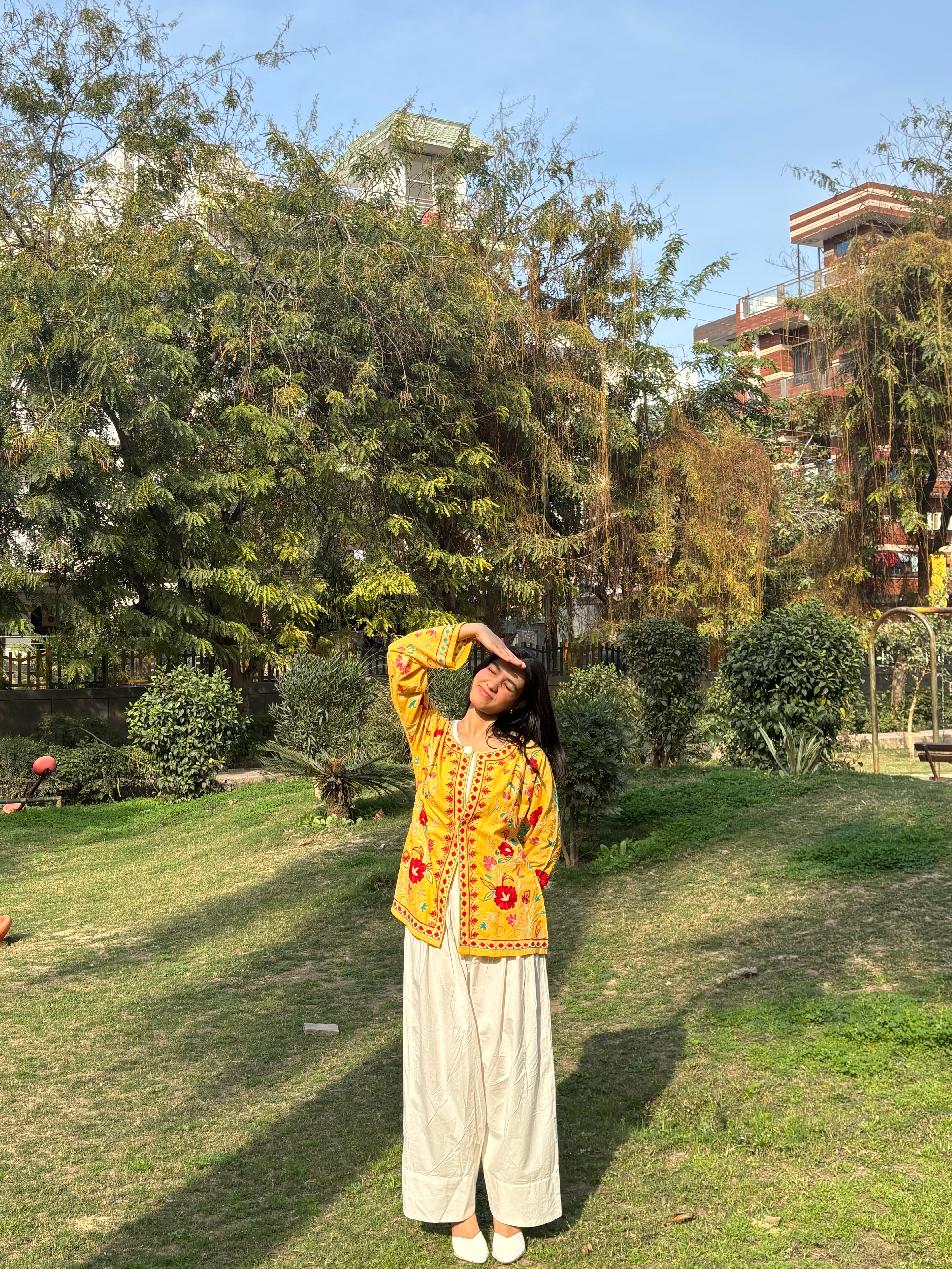 Mahak in Cotton Kashmiri Aari Embroidered Jacket – Mustard