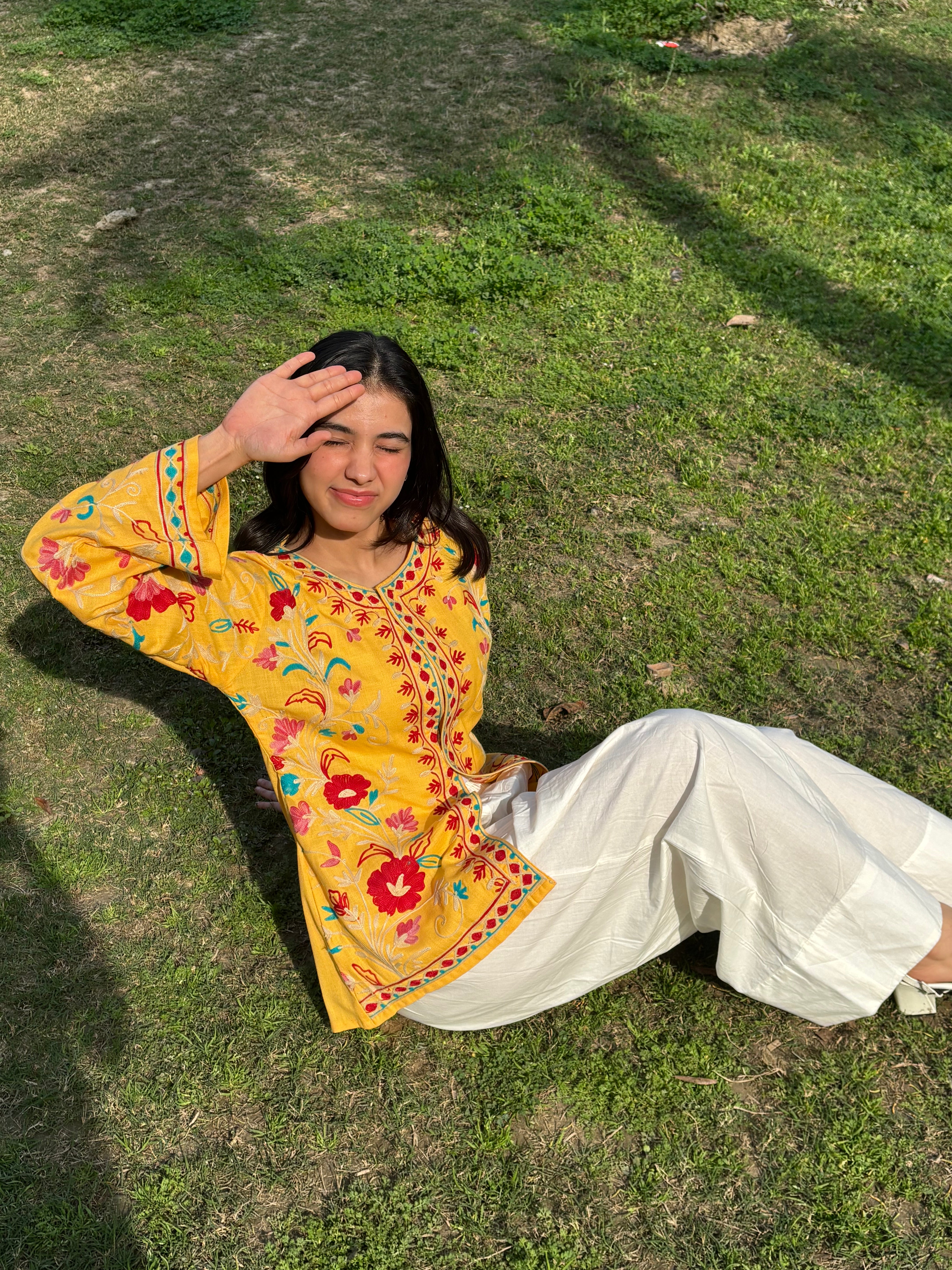 Mahak in Cotton Kashmiri Aari Embroidered Jacket – Mustard