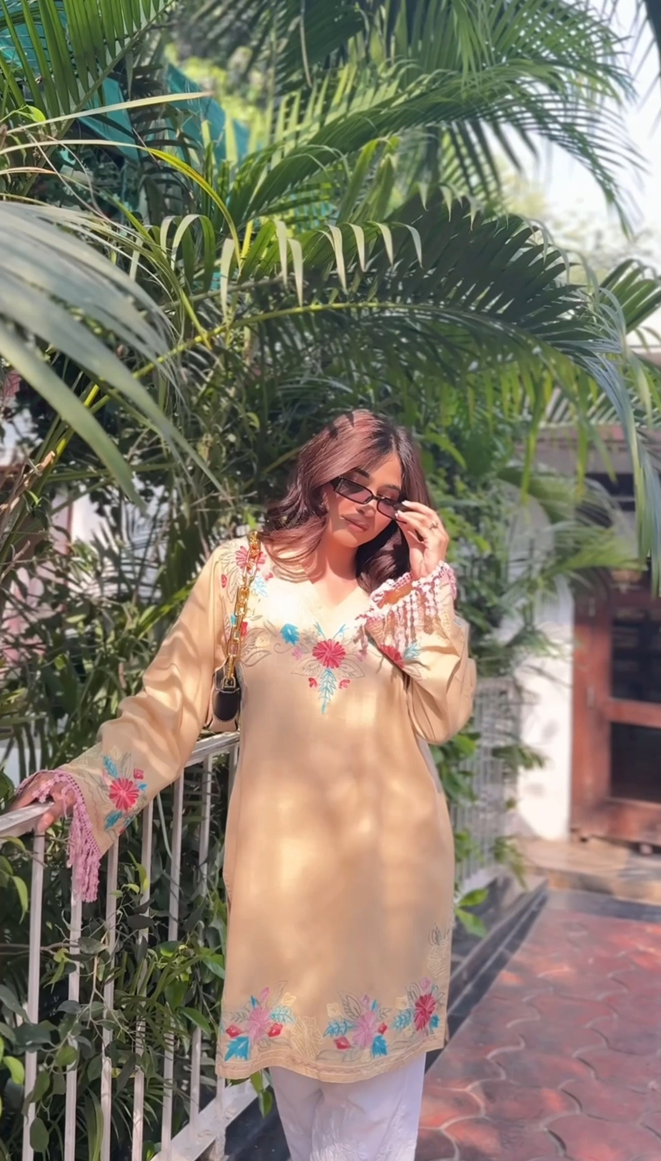 Shivani in Kashmiri Aari Work Cotton Short Kurta – Beige