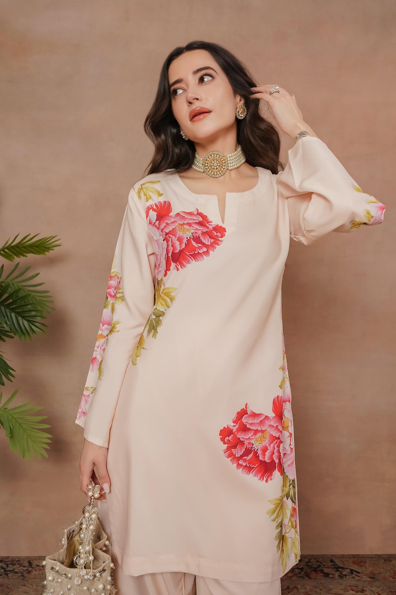 Komal x HOK Printkari Poly Muslin Co-ord set in Blush Pink