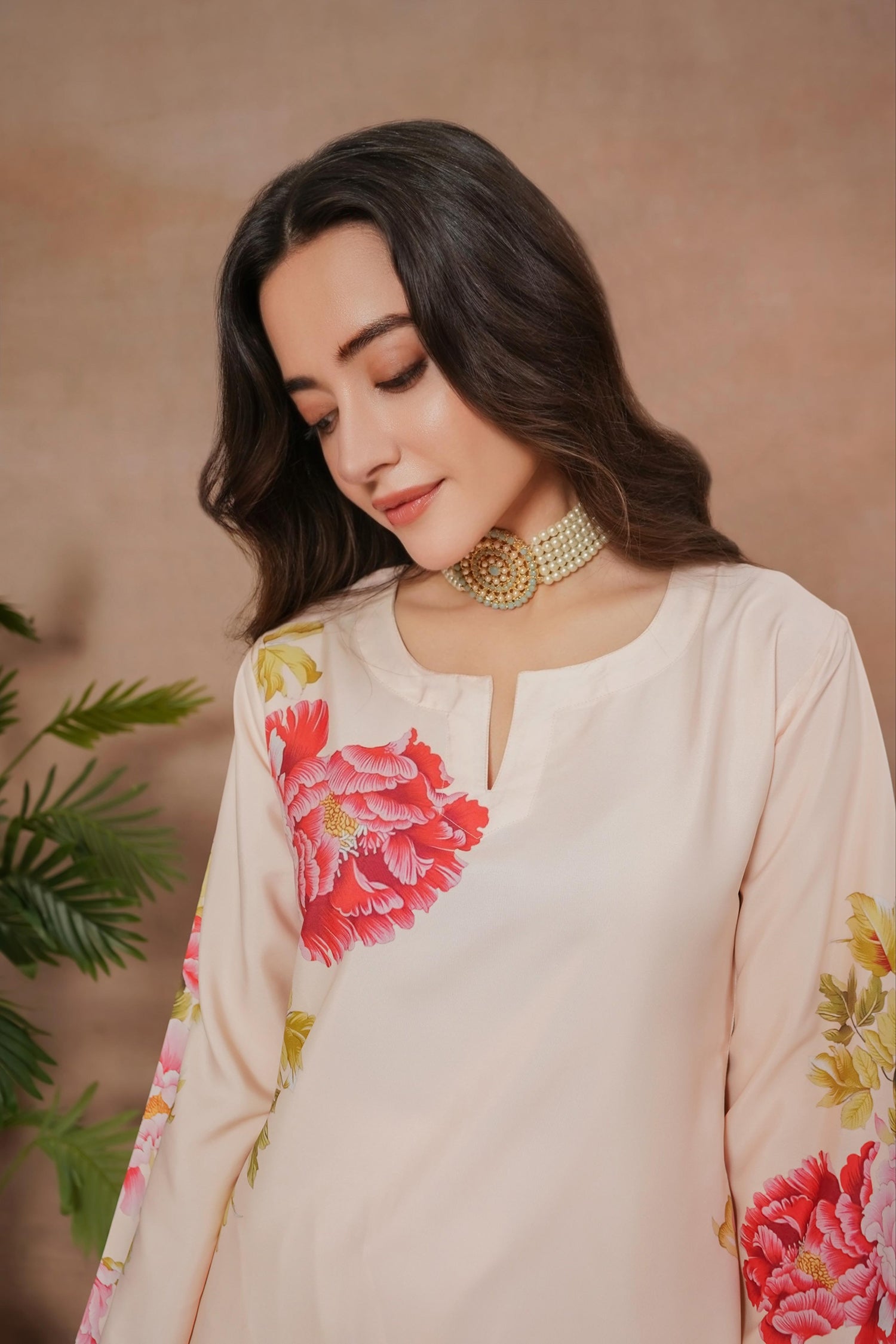 Komal x HOK Printkari Poly Muslin Co-ord set in Blush Pink