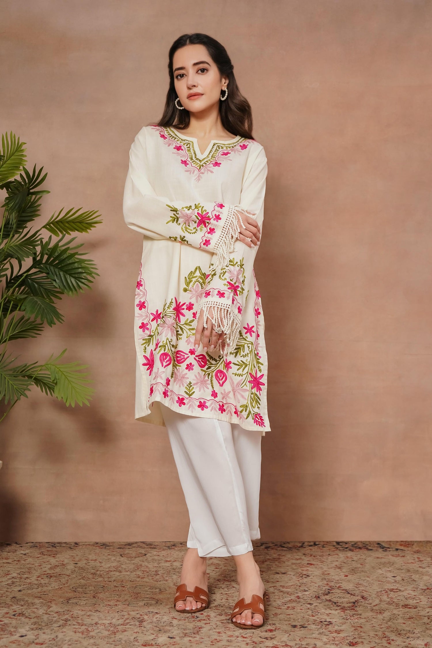 Komal x HOK Falak Kashmiri Long Kurta - White
