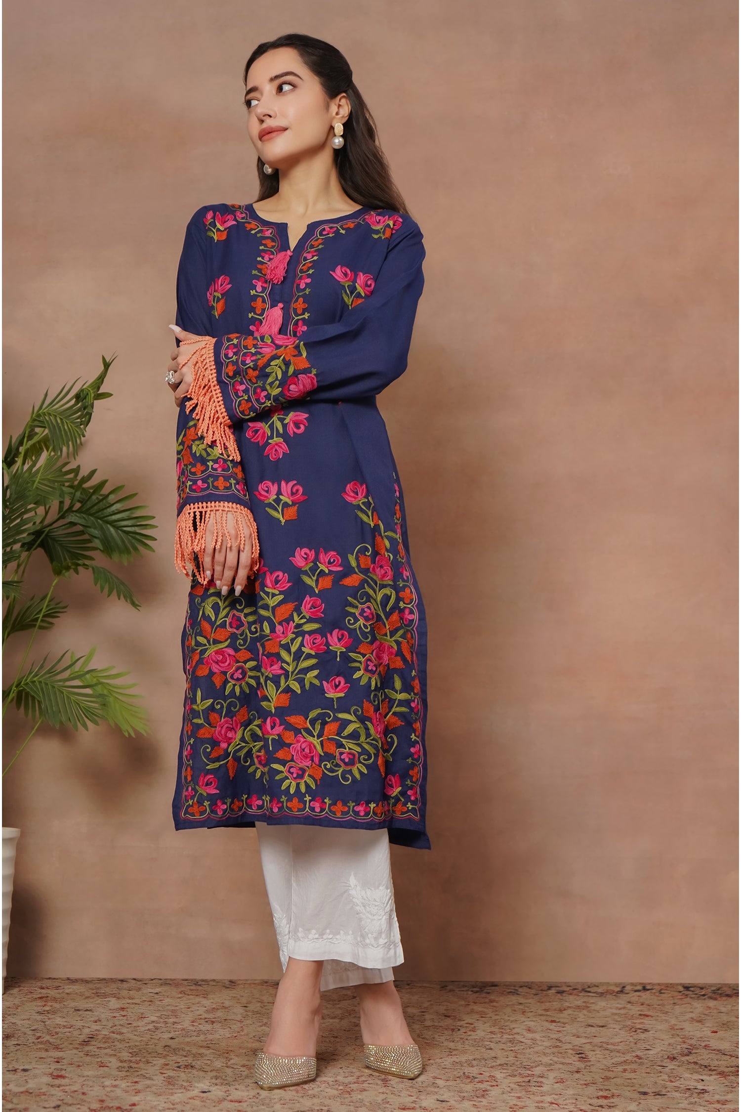 Komal x HOK Falak Kashmiri Long Kurta- Navy Blue