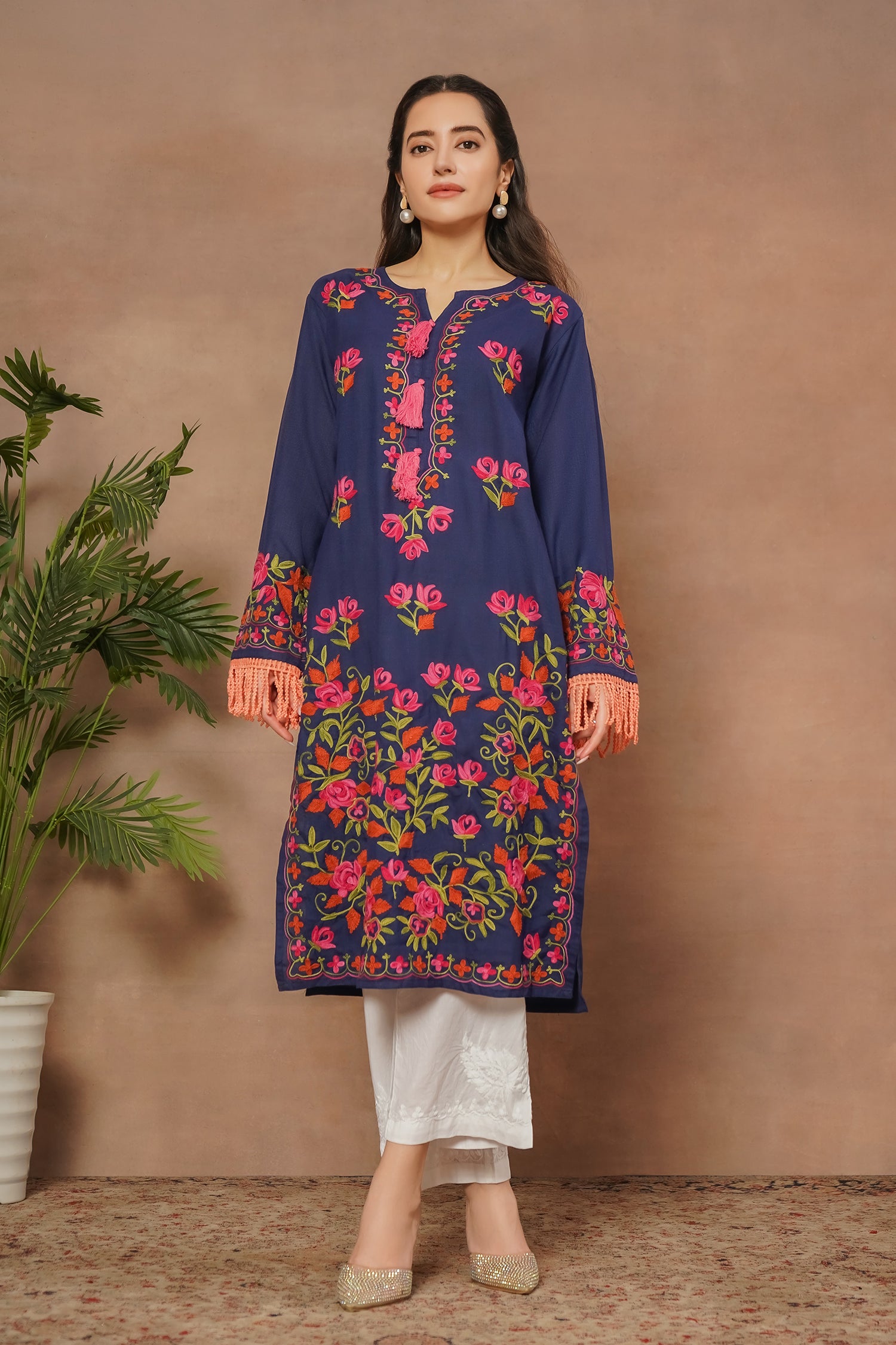 Komal x HOK Falak Kashmiri Long Kurta- Navy Blue