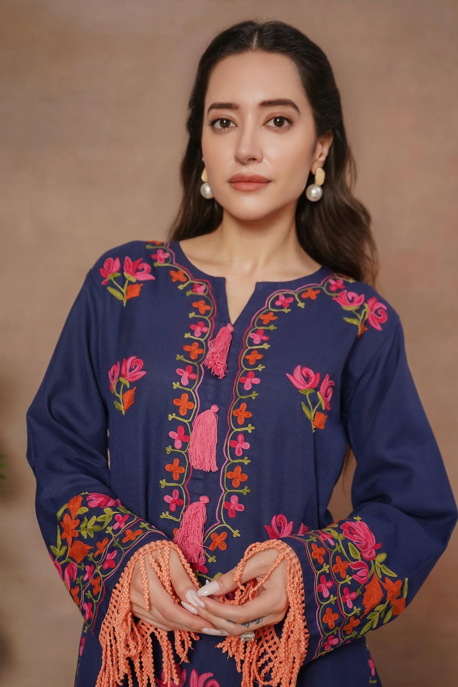 Komal x HOK Falak Kashmiri Long Kurta- Navy Blue