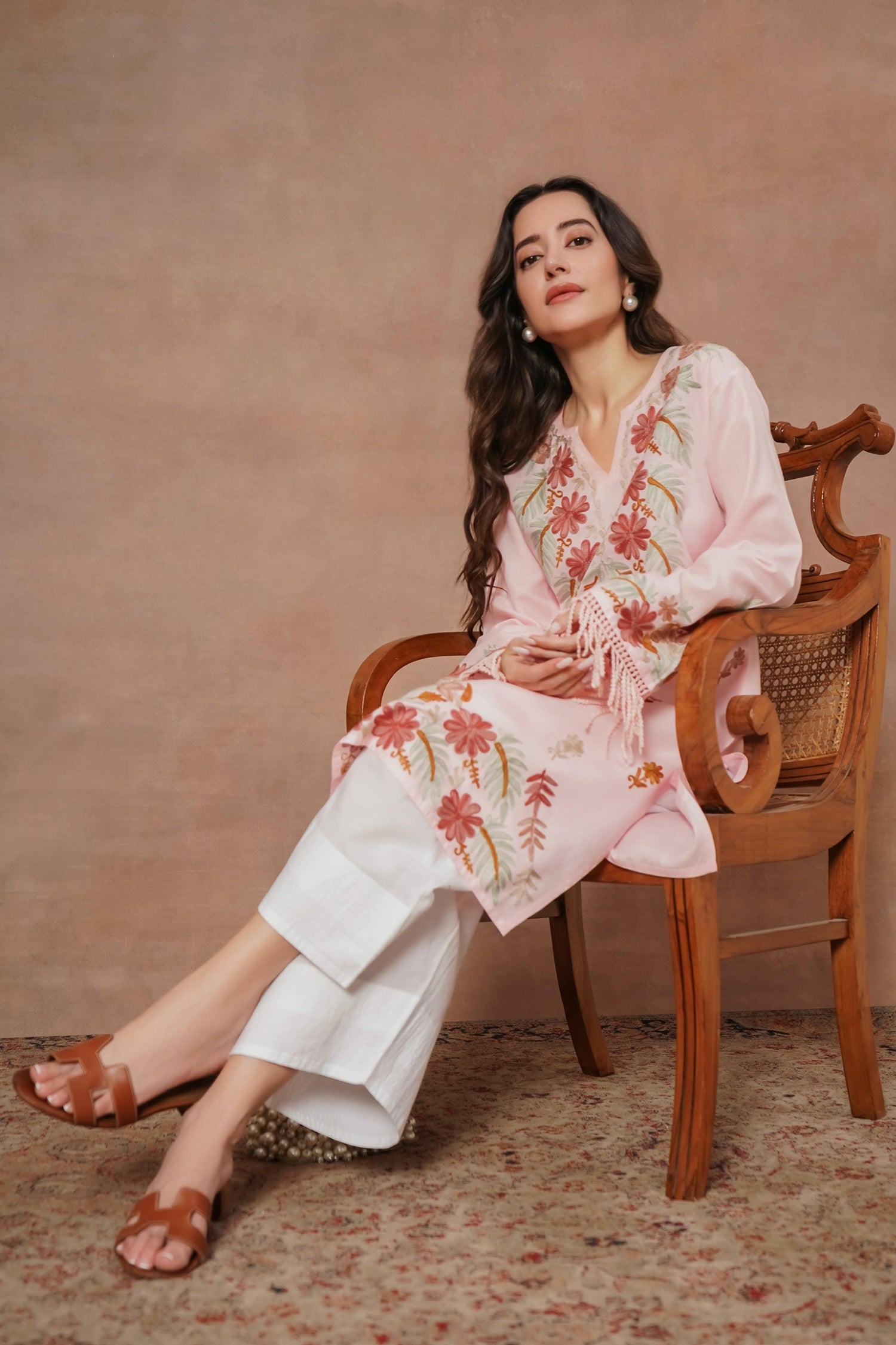 Komal x HOK Falak Kashmiri Long Kurta - Pink