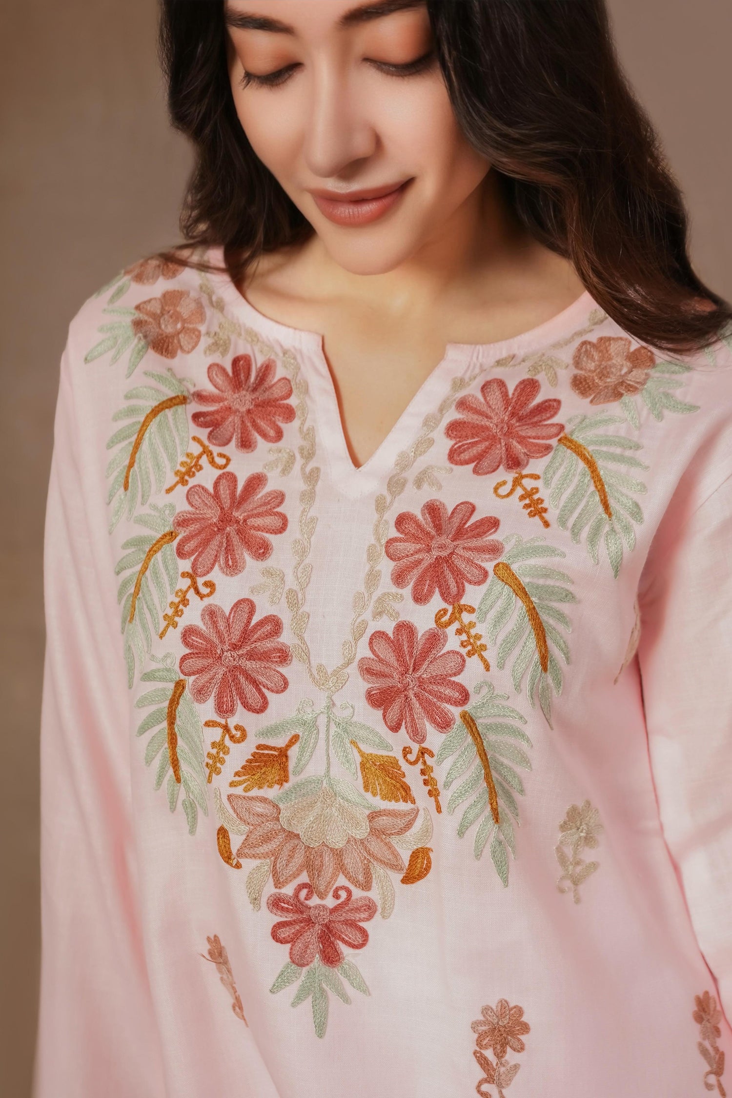 Komal x HOK Falak Kashmiri Long Kurta - Pink