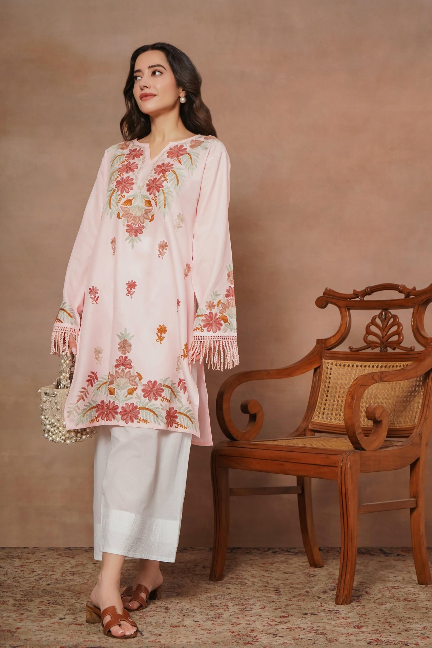 Komal x HOK Falak Kashmiri Long Kurta - Pink