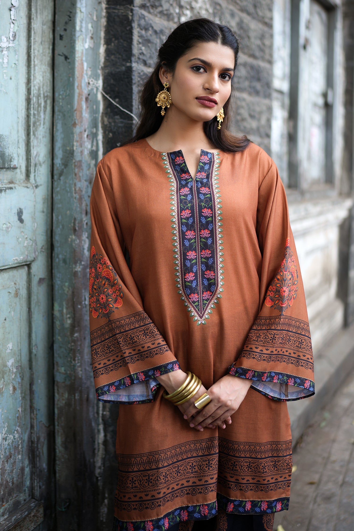 Printed Organza Dupatta - Cocoa Brown