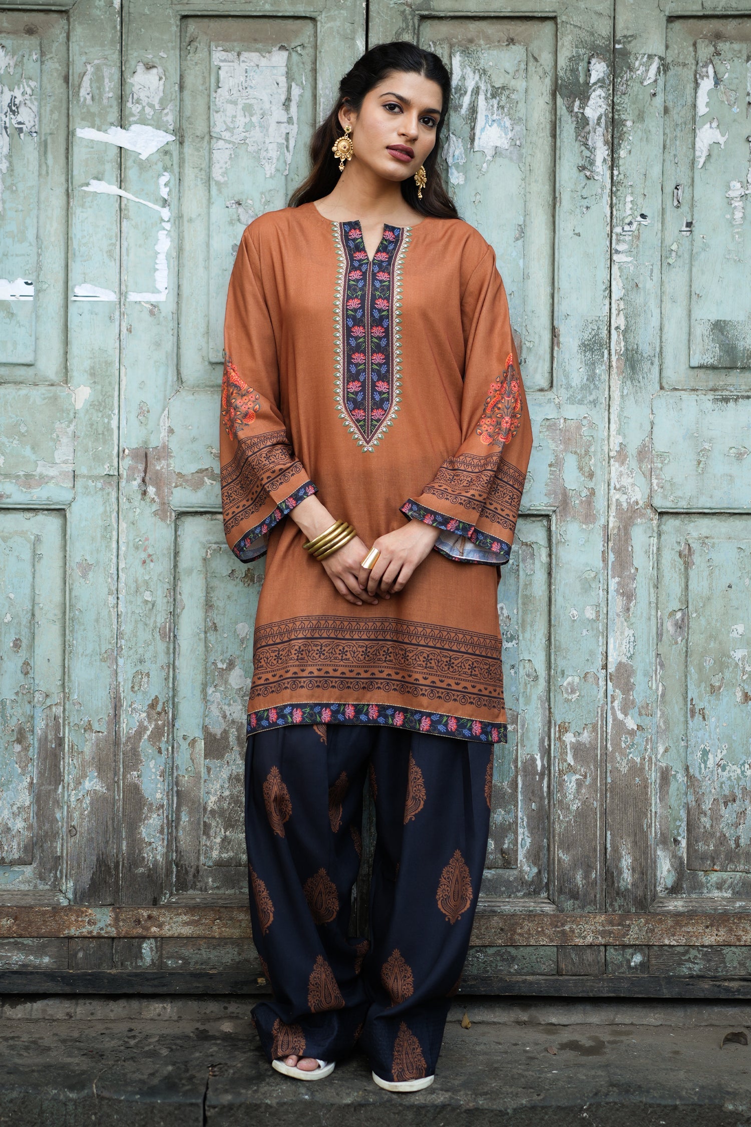 Printed Organza Dupatta - Cocoa Brown