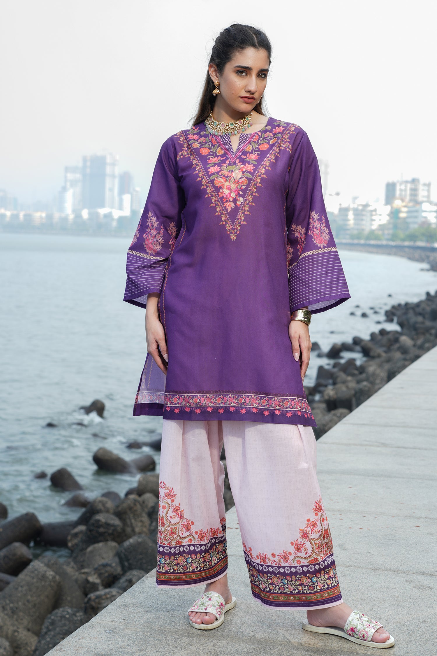 Purple Floral Printed Lawn Cotton Co-ord Set