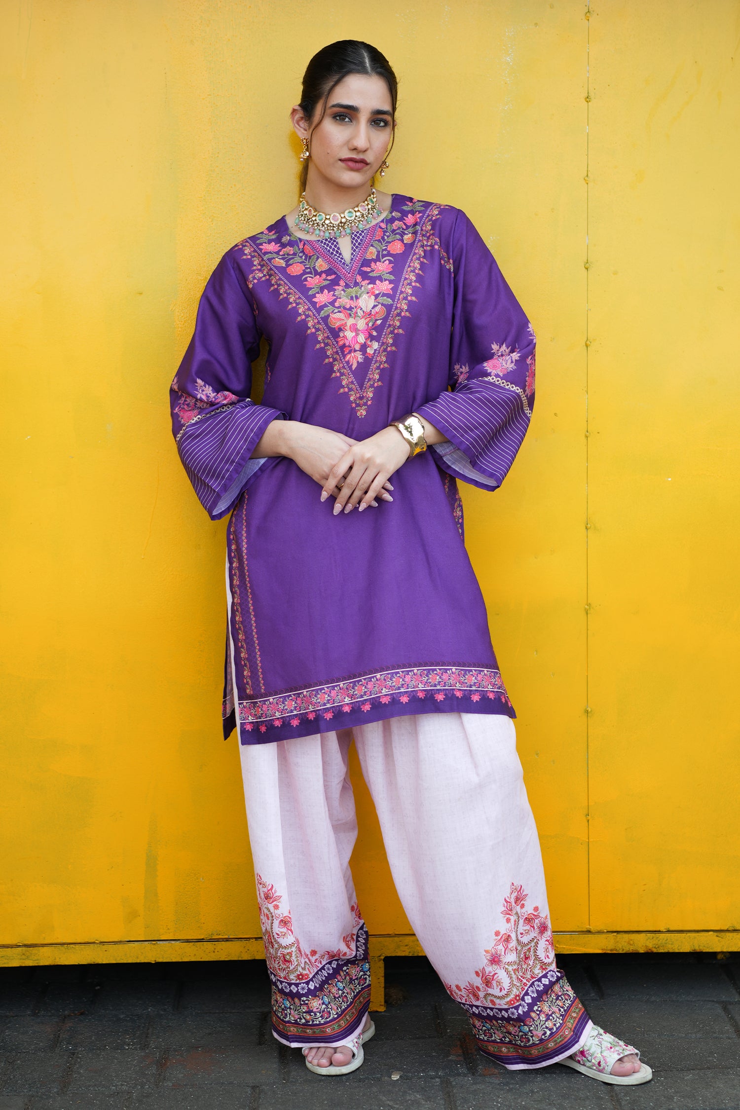 Purple Floral Printed Lawn Cotton Co-ord Set