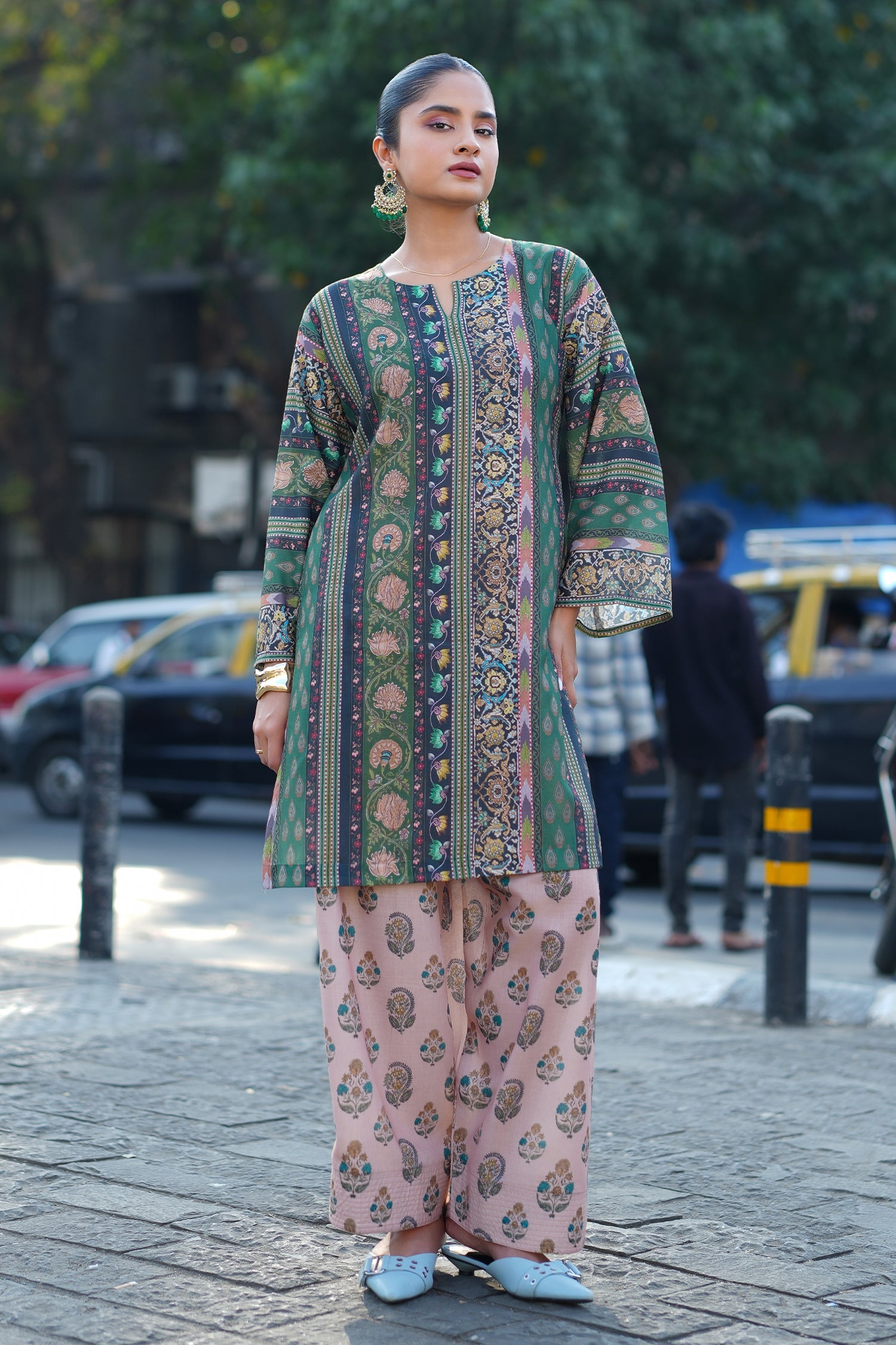 Printed Organza Dupatta - Forest Green