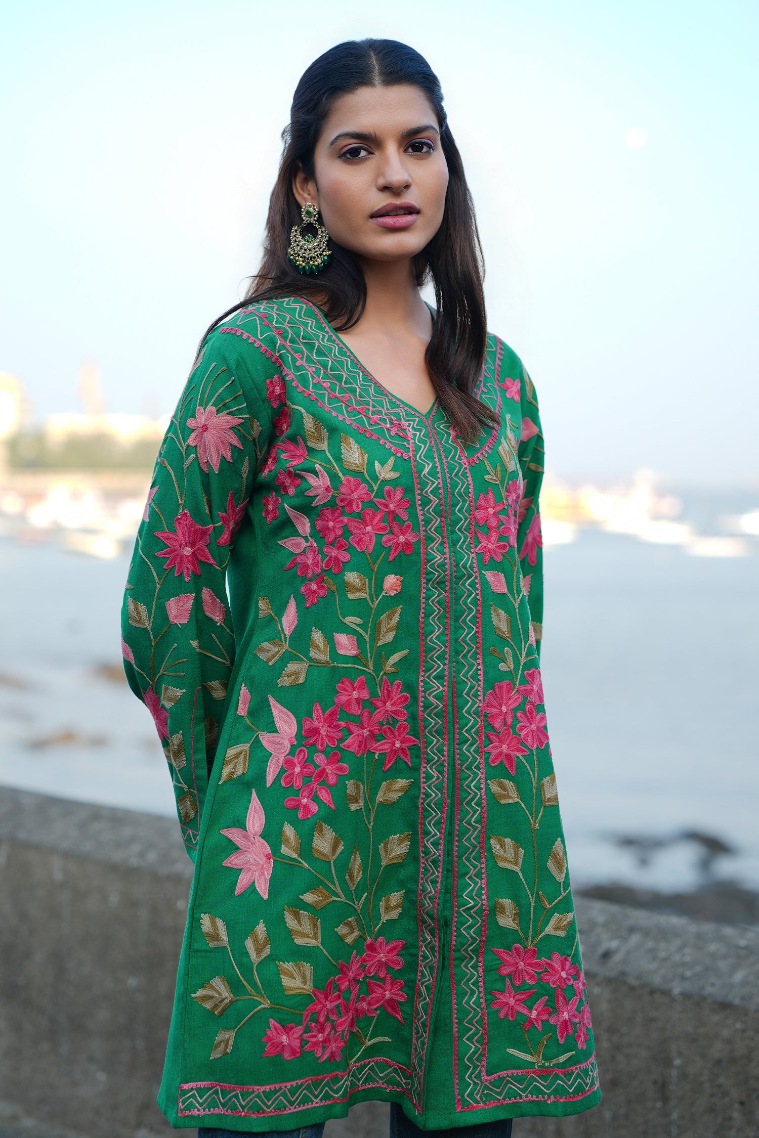 Cotton Kashmiri Aari Embroidered Jacket – Green