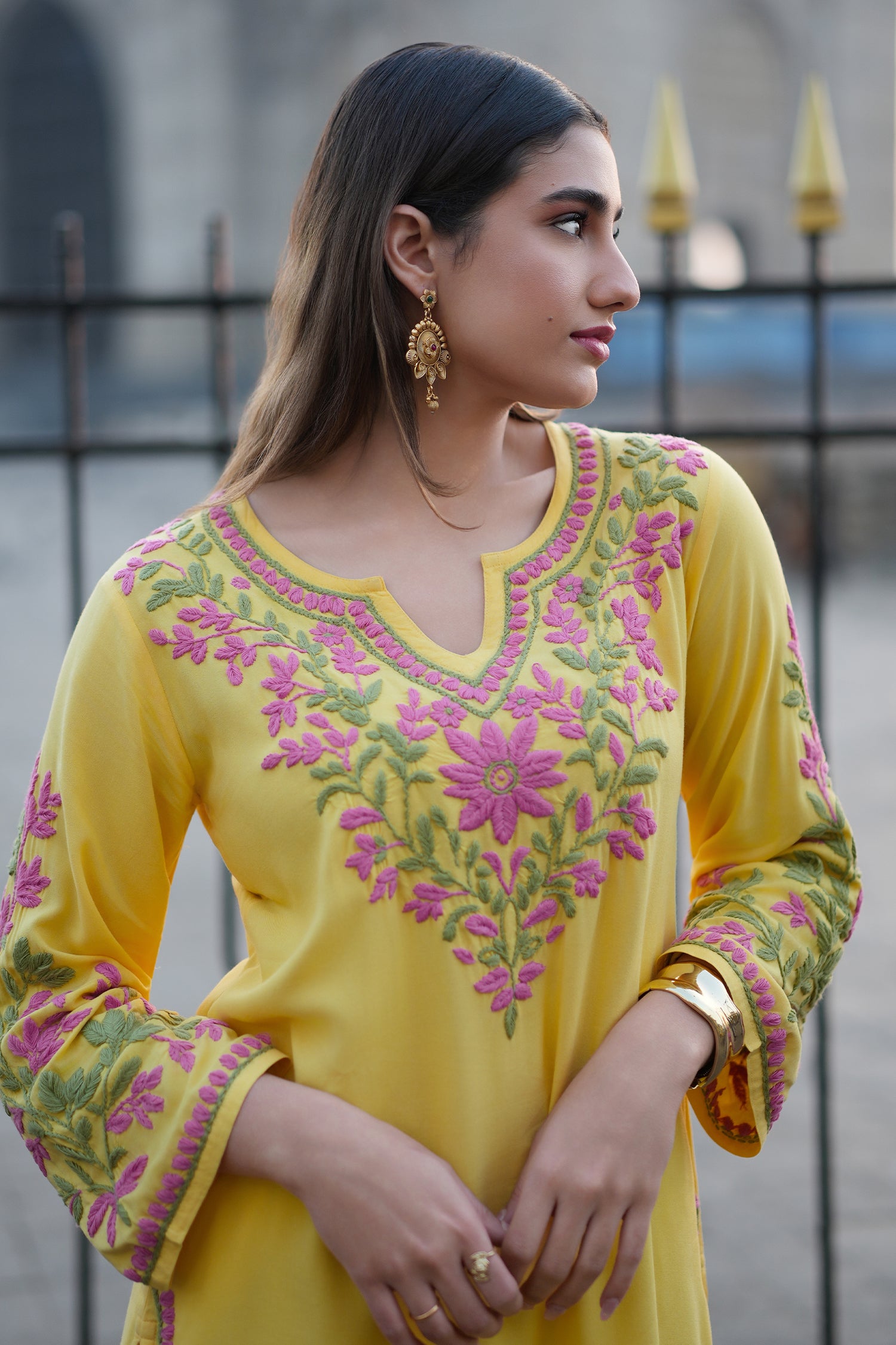 Rayon Chikankari Embroidered Kurta In Rayon - Yellow