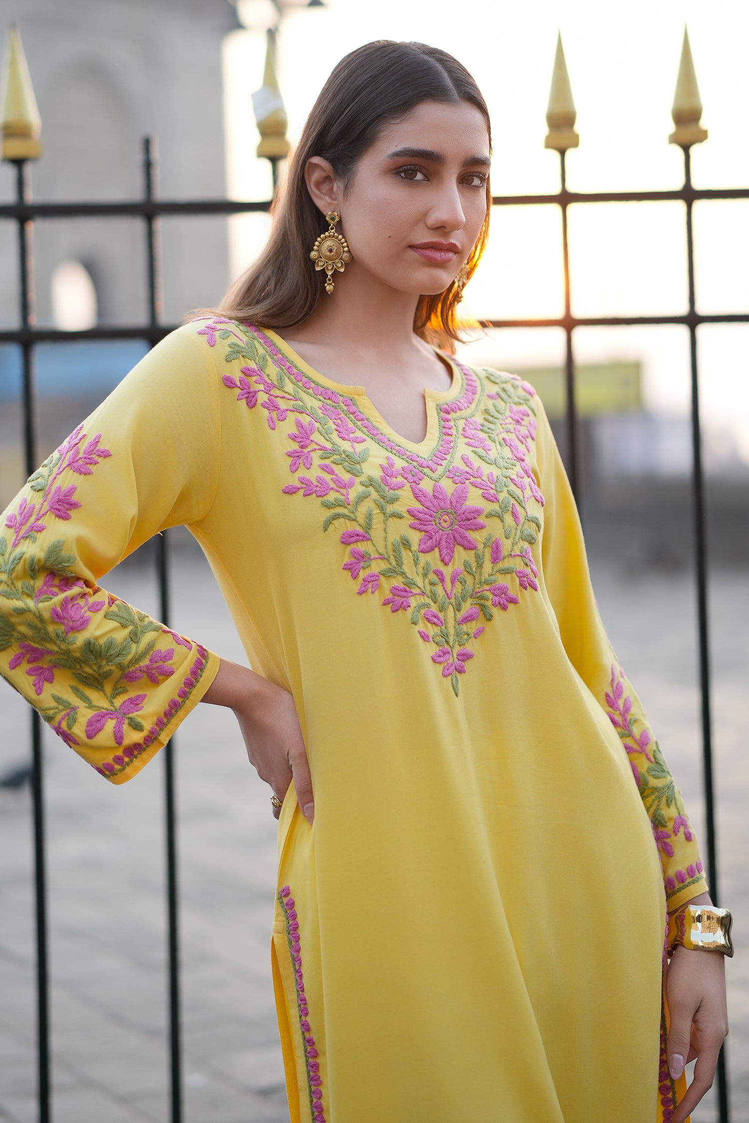 Rayon Chikankari Embroidered Kurta In Rayon - Yellow