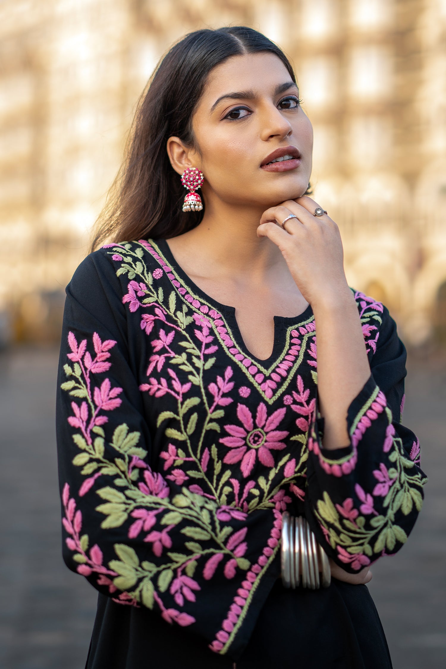 Rayon Chikankari Embroidered Kurta In Rayon - Black